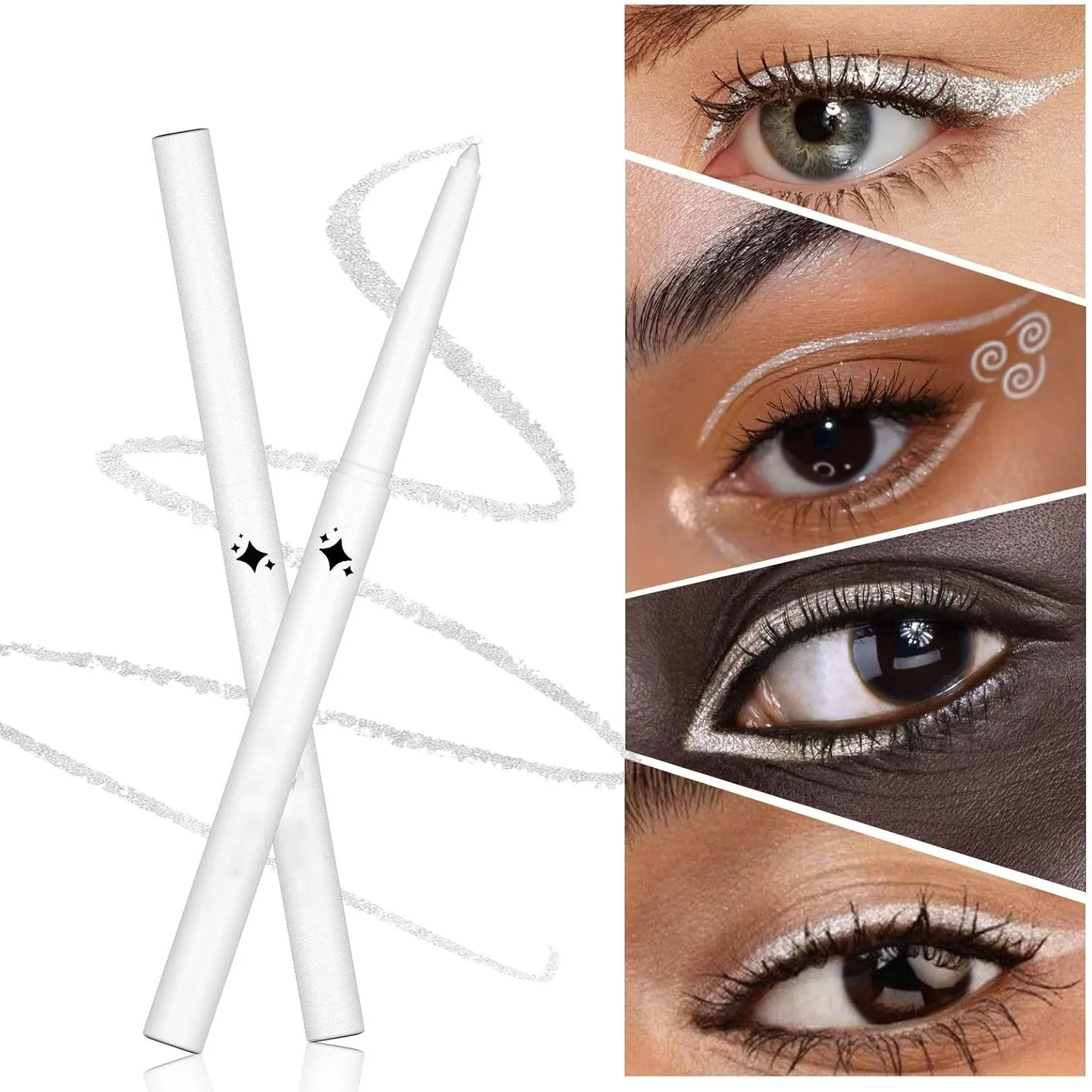 12 Color Glossy Eyeliner Gel Pencil Eyebrow Pen Makeup Proof Long Lasting 0.2ml Makeup Gel (White, One Size)