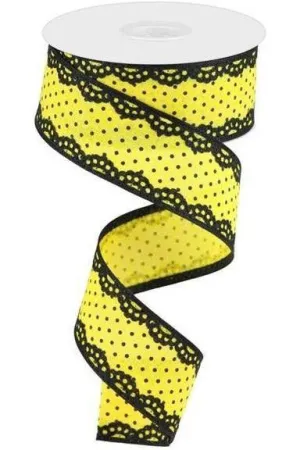 1.5" Swiss Dots Lace Edge Ribbon: Yellow (10 Yards)