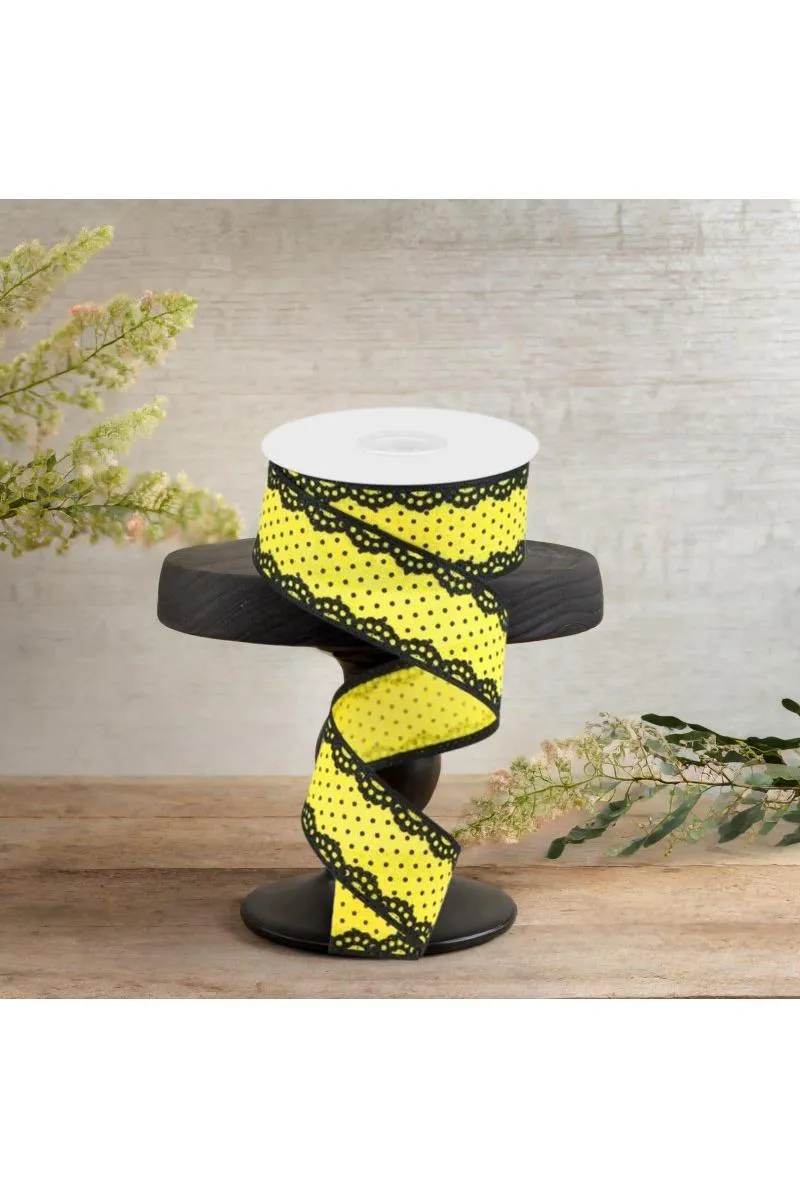 1.5" Swiss Dots Lace Edge Ribbon: Yellow (10 Yards)