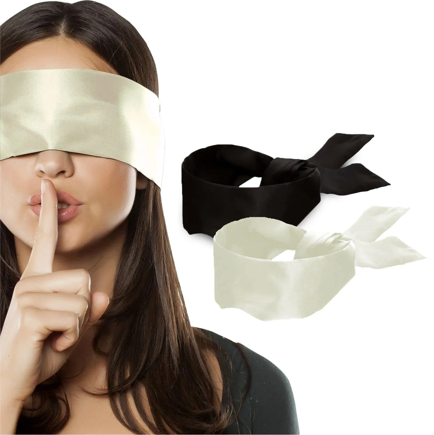 2 pcs Silk Satin Blindfold Eye Cover Silk Sleeping mask Valentine Gift 155cm / 62” (Black Pearl) Black pearl