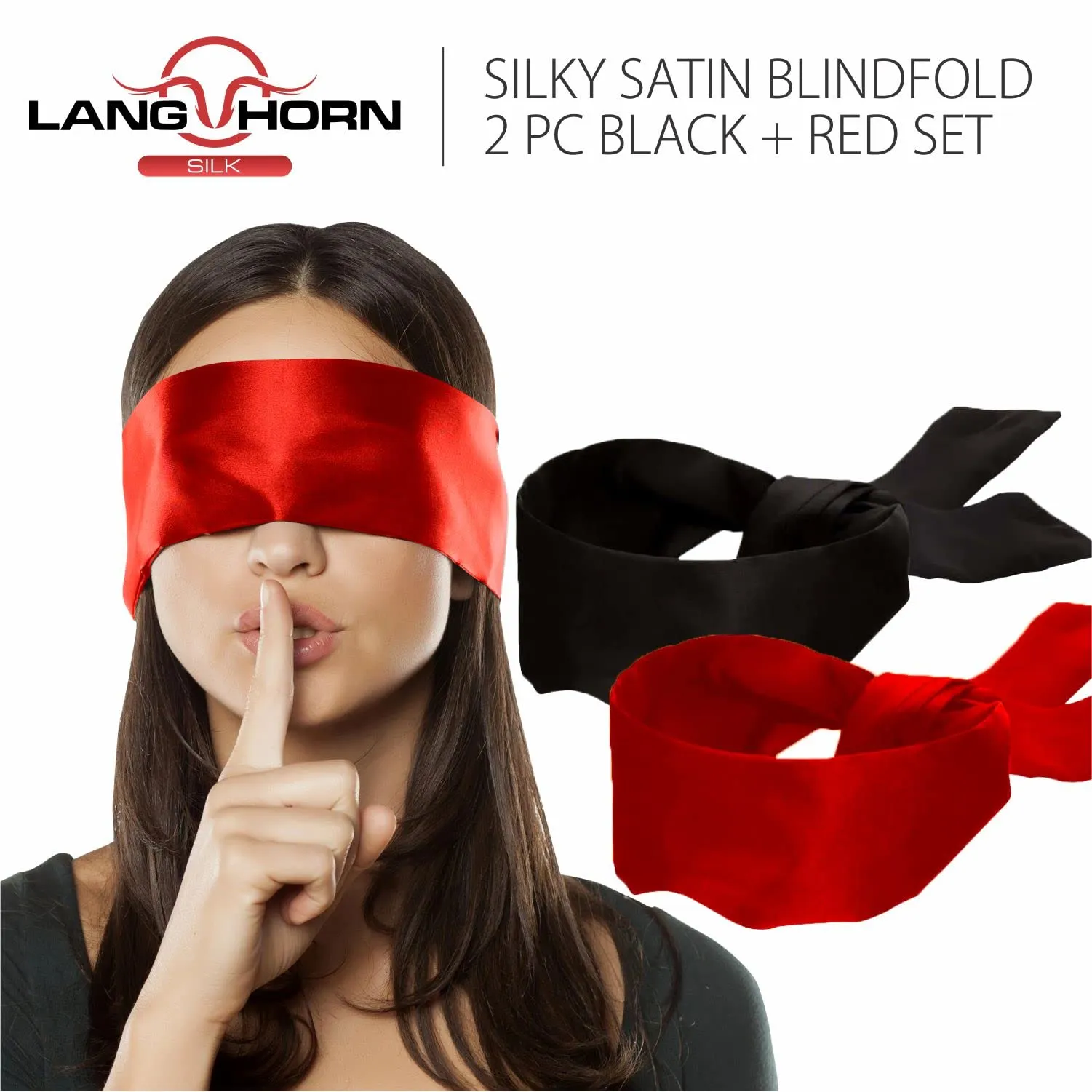 2 pcs Silk Satin Blindfold Eye mask for Sleeping Games 155cm / 62” Silk Eye Covers Satin Sleep mask (Black Red) Black red