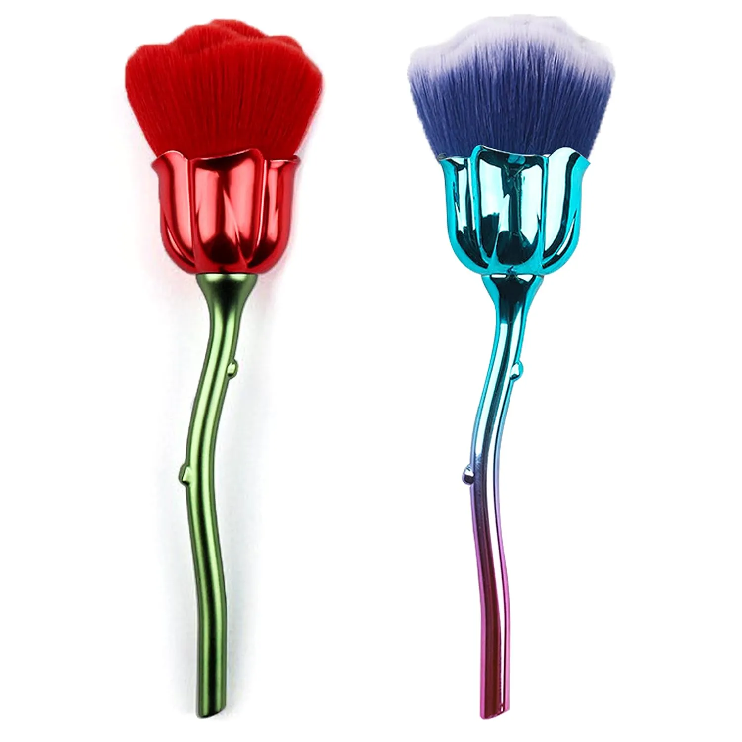 2 Pieces Rose Flower Makeup Brushes Flower Blush Brush Large Face Powder Makeup Brushes kabuki brushes for Powder Cosmetic Nail Dust Brush Loose Powder Brush Makeup Tools (Blue/Red)