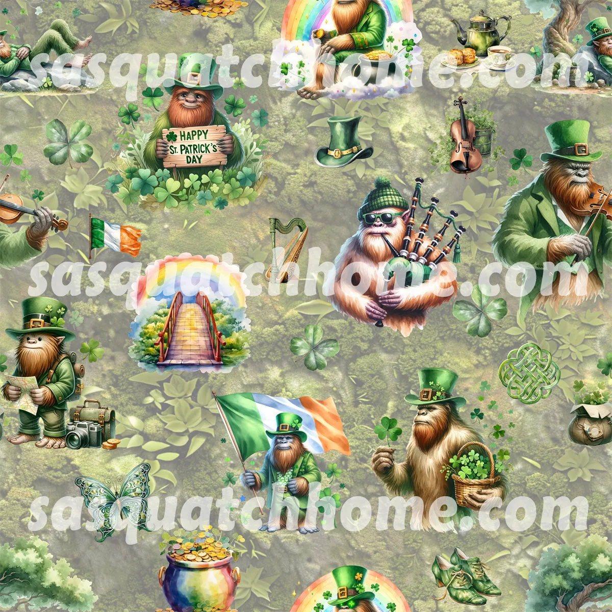 2 Sided Soft Eye Sleep Mask – Sasquatch St. Patrick / Irish   Bigfoot Valentine Love