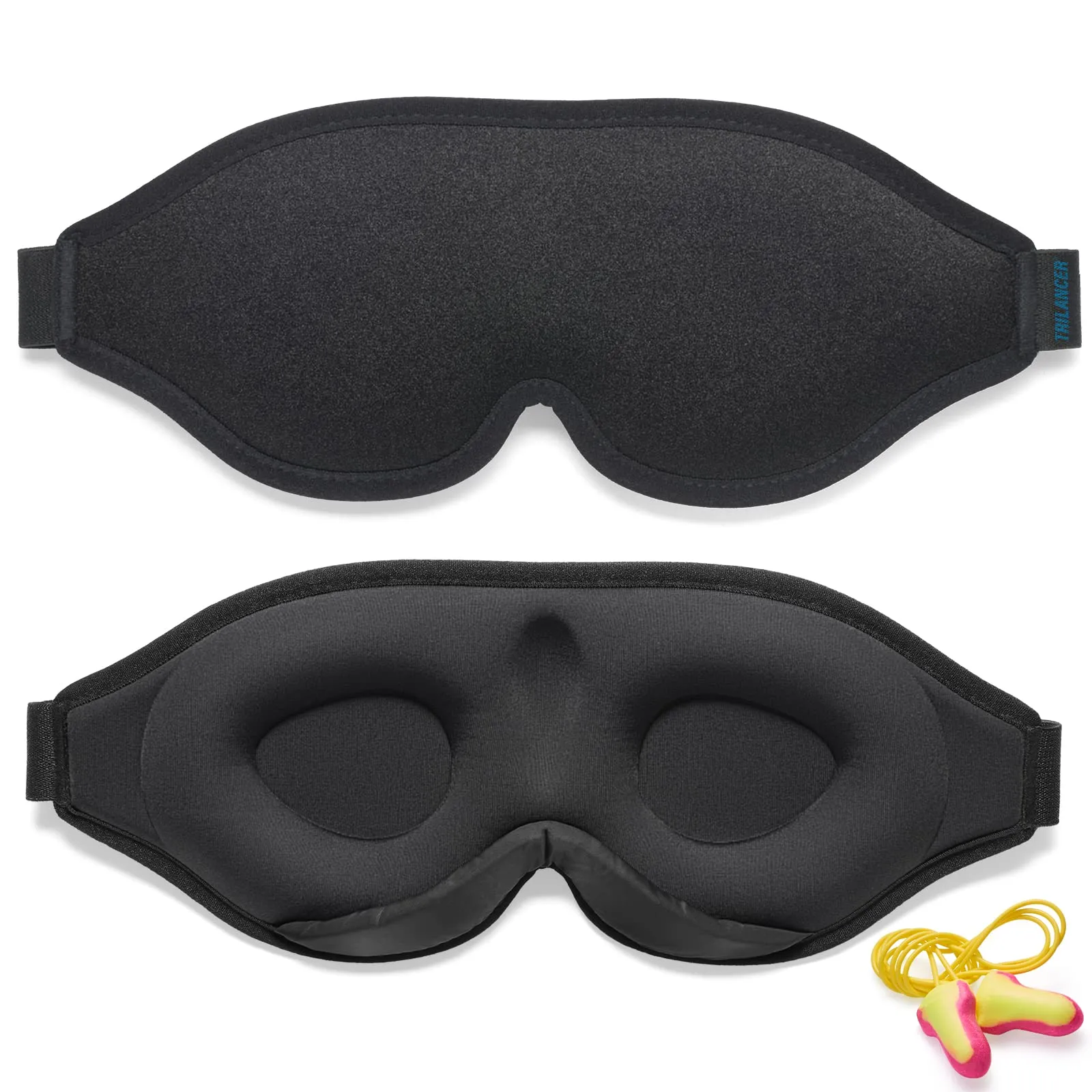 2023 Innovative Sleep Mask for Men and Women, Trilancer 3D 100% Light Blocking Design, Comfortable Eye mask, Blackout Blindfold for Sleeping, Nap, Meditation, Travel, with Earplugs (Black) Black