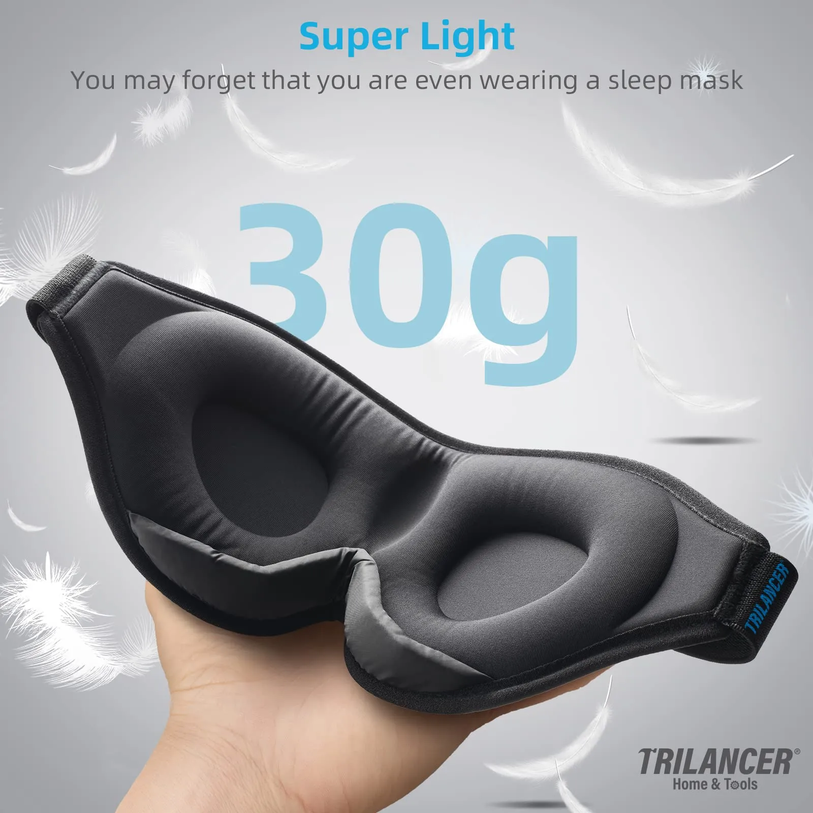 2023 Innovative Sleep Mask for Men and Women, Trilancer 3D 100% Light Blocking Design, Comfortable Eye mask, Blackout Blindfold for Sleeping, Nap, Meditation, Travel, with Earplugs (Black) Black