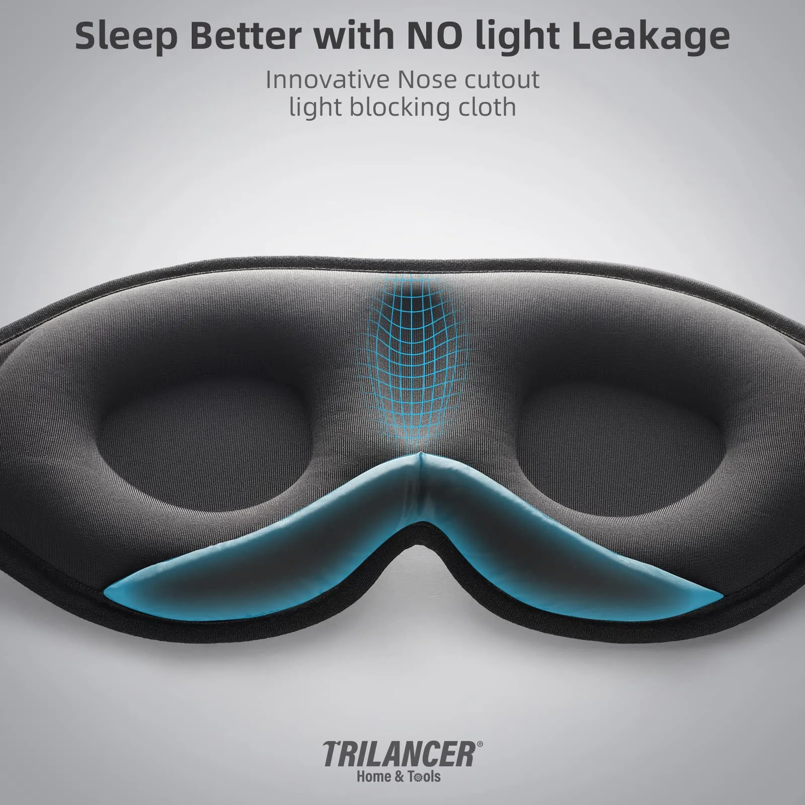 2023 Innovative Sleep Mask for Men and Women, Trilancer 3D 100% Light Blocking Design, Comfortable Eye mask, Blackout Blindfold for Sleeping, Nap, Meditation, Travel, with Earplugs (Black) Black