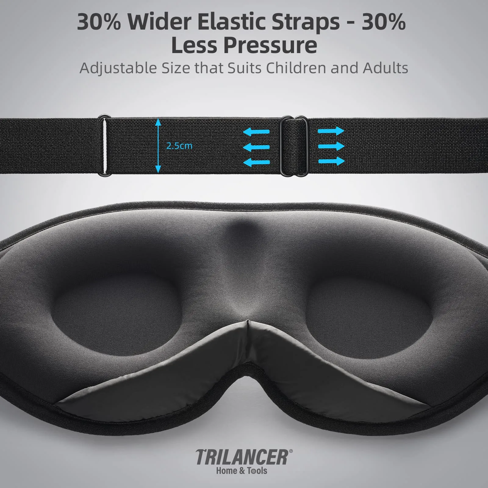 2023 Innovative Sleep Mask for Men and Women, Trilancer 3D 100% Light Blocking Design, Comfortable Eye mask, Blackout Blindfold for Sleeping, Nap, Meditation, Travel, with Earplugs (Black) Black