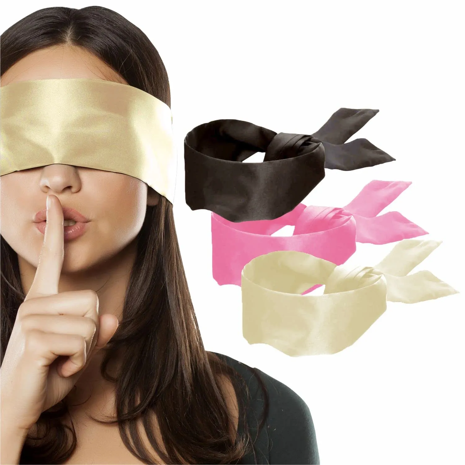 3 pcs Silk Satin Blindfold Eye Cover Silk Sleeping mask Valentine Gift 155cm / 62” (Pearl, Mocha Brown, Light Pink) Pearl, Mocha Brown, Light Pink