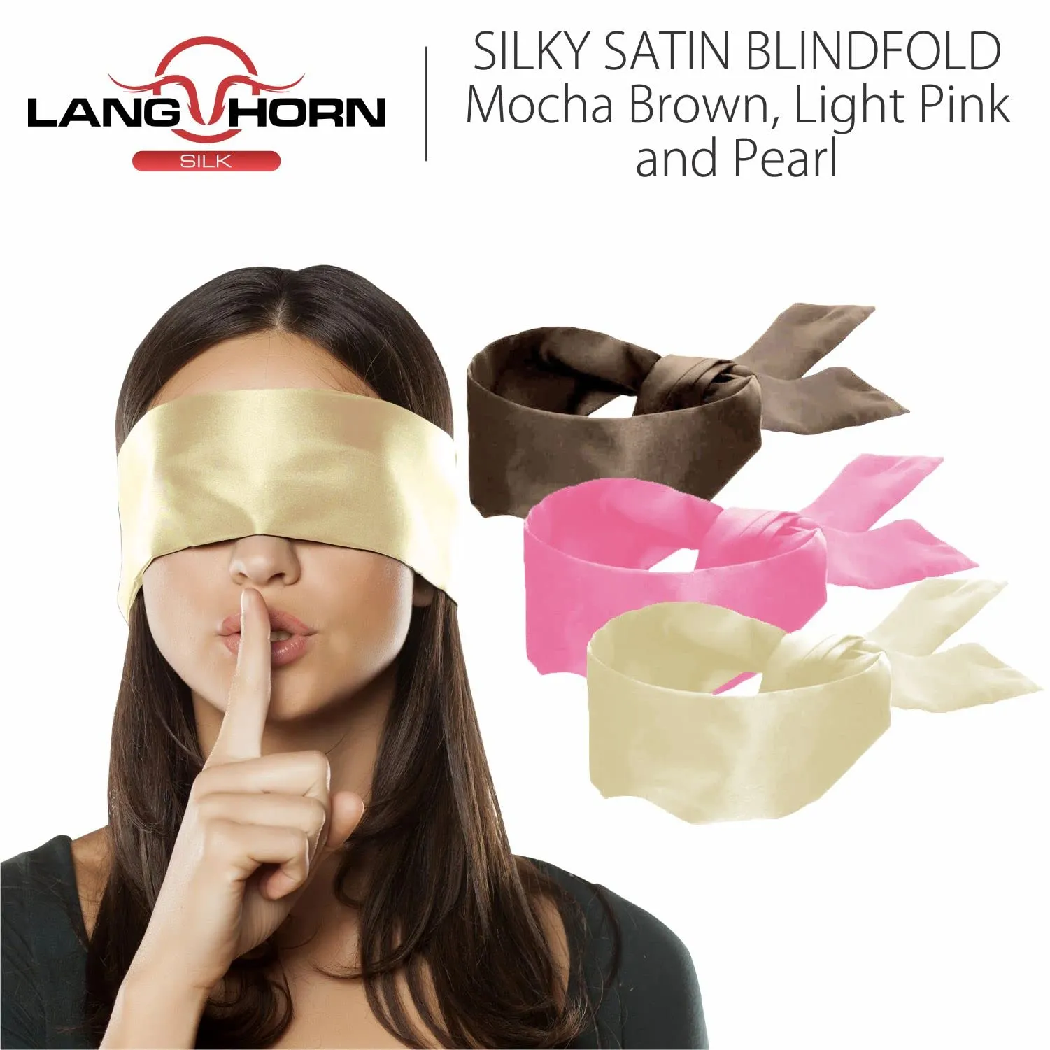3 pcs Silk Satin Blindfold Eye Cover Silk Sleeping mask Valentine Gift 155cm / 62” (Pearl, Mocha Brown, Light Pink) Pearl, Mocha Brown, Light Pink