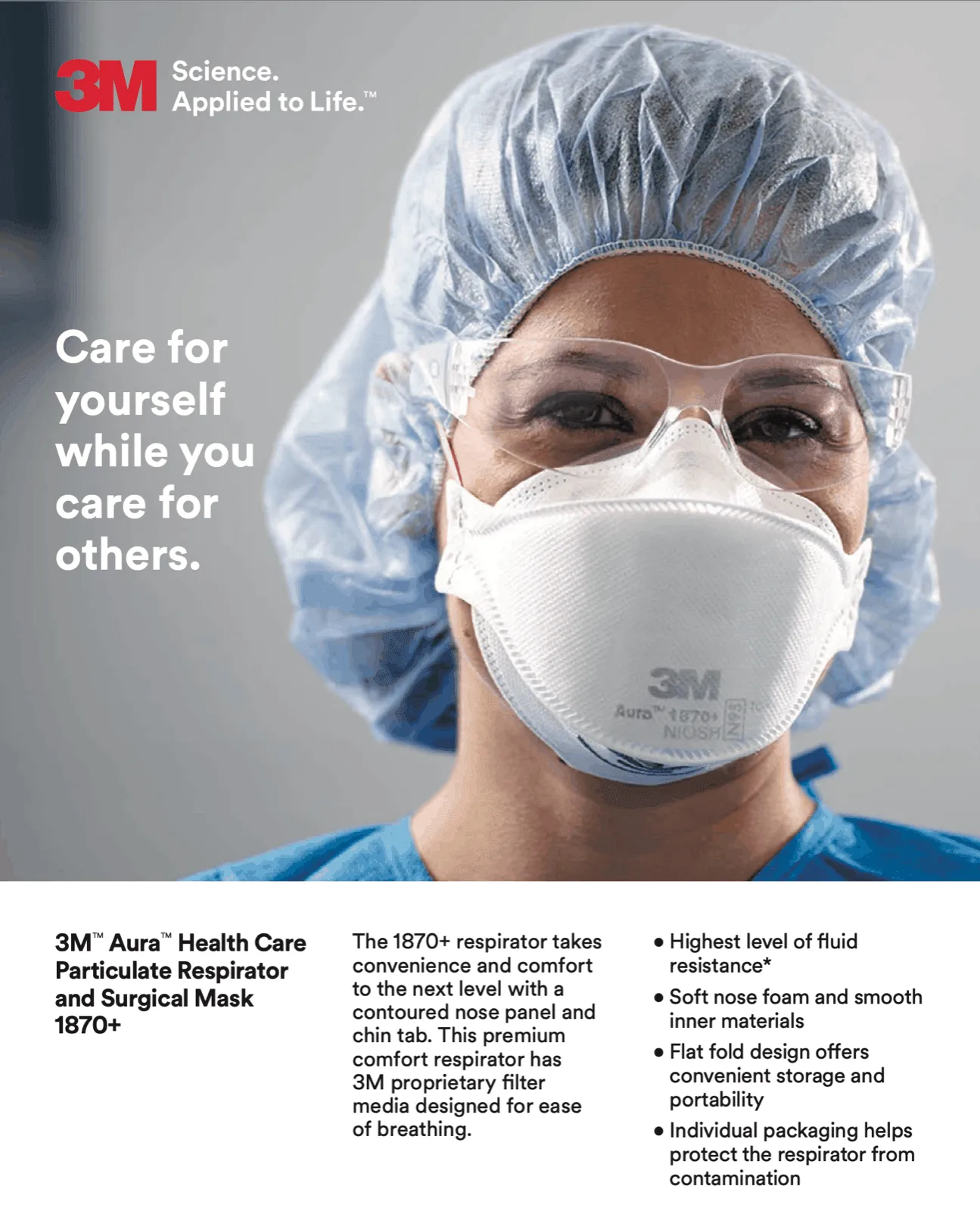3M AURA Health Care Particulate Respirator and Surgical Mask 1870 Bulk, N95