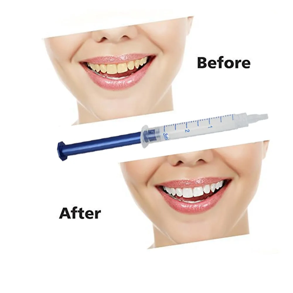 3ml Teeth Whitening Gels Kit 10pcs 44% Carbamide Peroxide Bleaching Gel 0.1oz Refill Gel with Teeth Whitener Lamp Blue LED Light and Teeth Whitening Trays