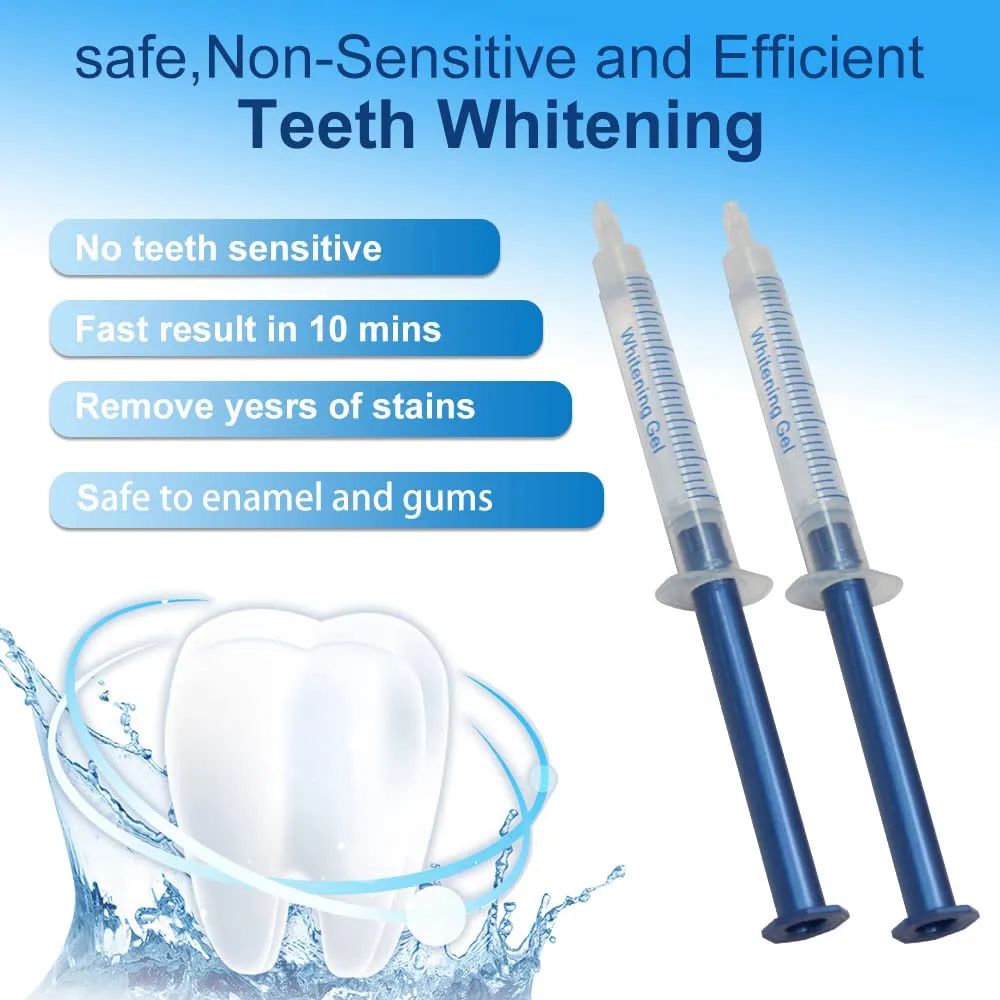 3ml Teeth Whitening Gels Kit 10pcs 44% Carbamide Peroxide Bleaching Gel 0.1oz Refill Gel with Teeth Whitener Lamp Blue LED Light and Teeth Whitening Trays
