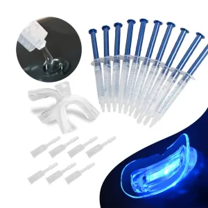3ml Teeth Whitening Gels Kit 10pcs 44% Carbamide Peroxide Bleaching Gel 0.1oz Refill Gel with Teeth Whitener Lamp Blue LED Light and Teeth Whitening Trays