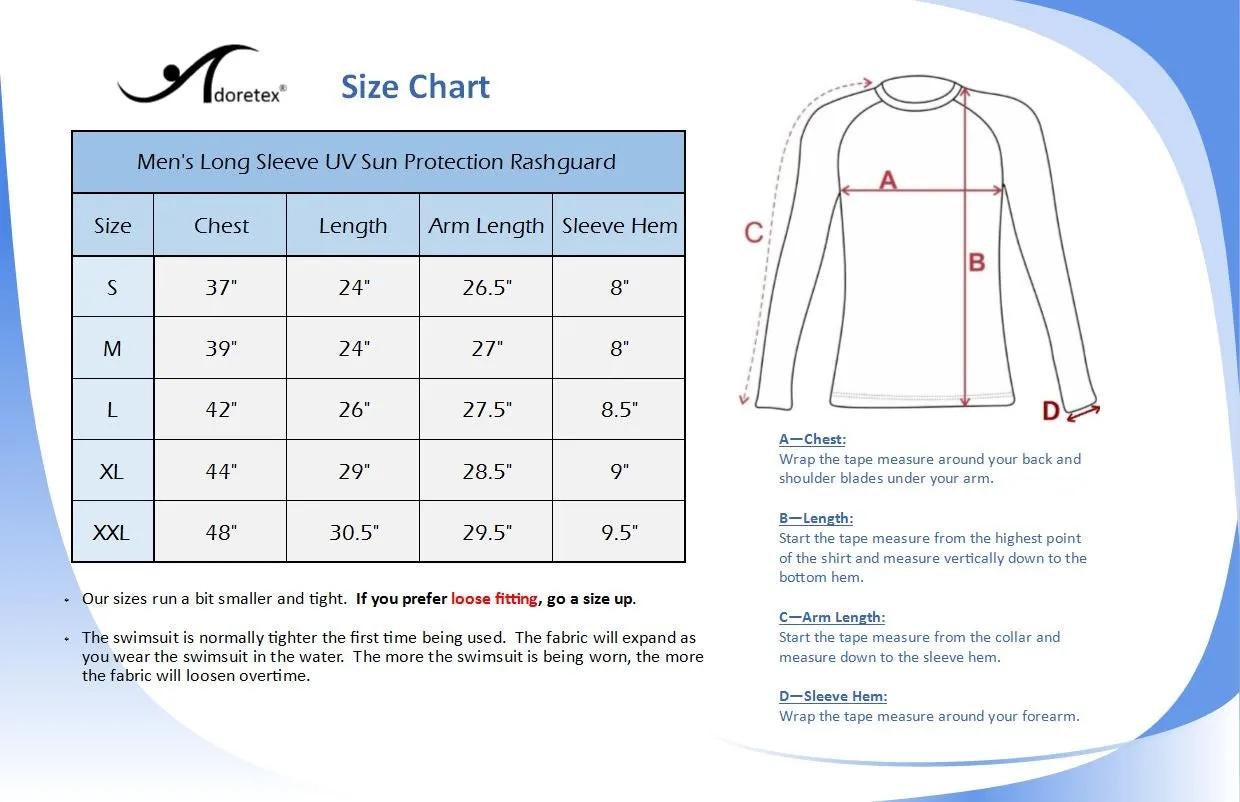 Adoretex Men's UPF 50  Long Sleeve Rashguard (RS005M)