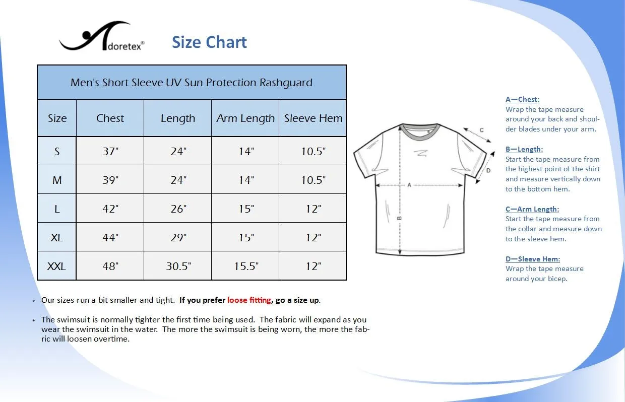 Adoretex Men's UPF 50  Short Sleeve Rashguard (RS004M)