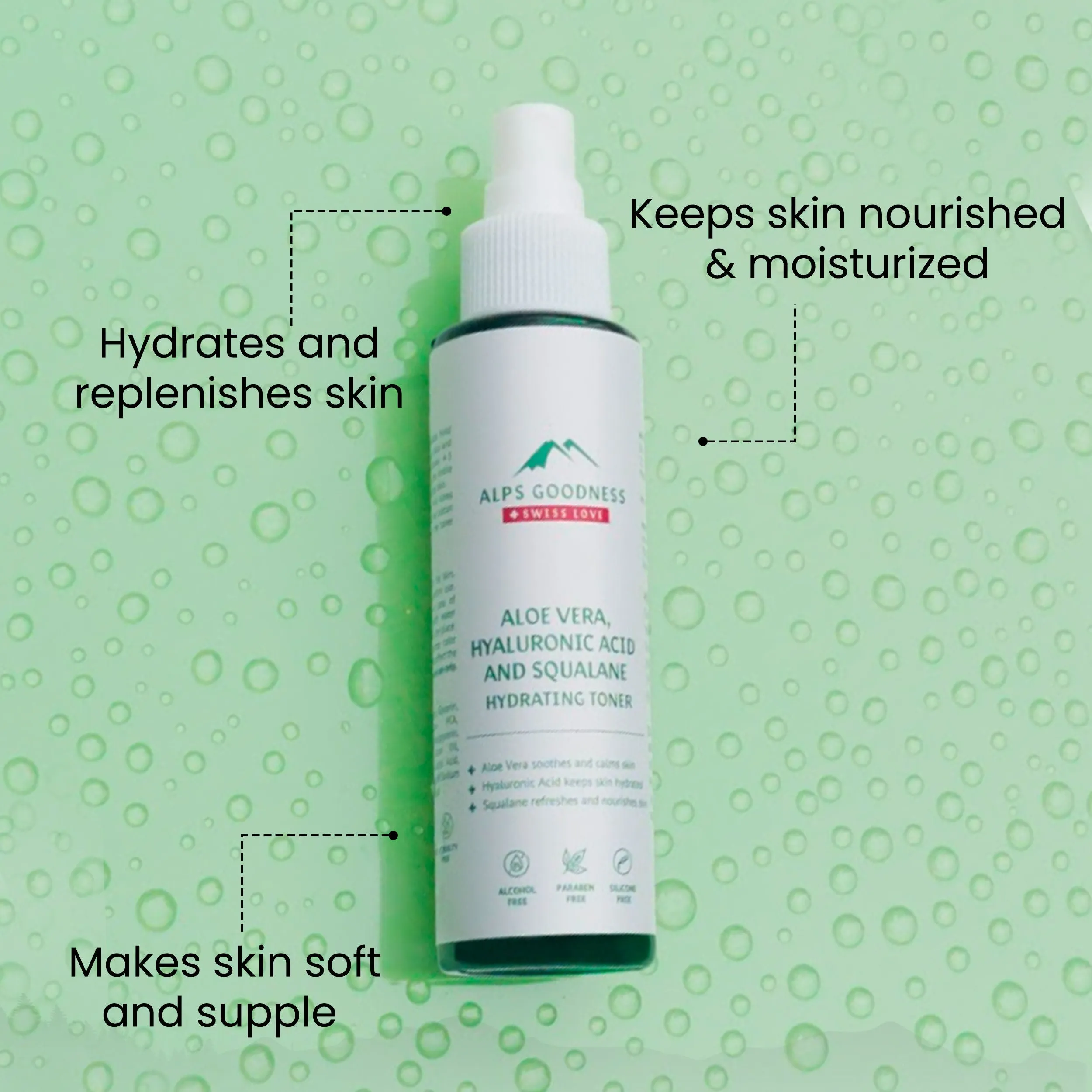 Alps Goodness Aloe Vera, Squalane & Hyaluronic Acid Hydrating Toner for Dry Skin (110ml) | Alcohol free, Paraben Free, Sulphate Free, Silicone Free | Good for pore minimizing/tightening