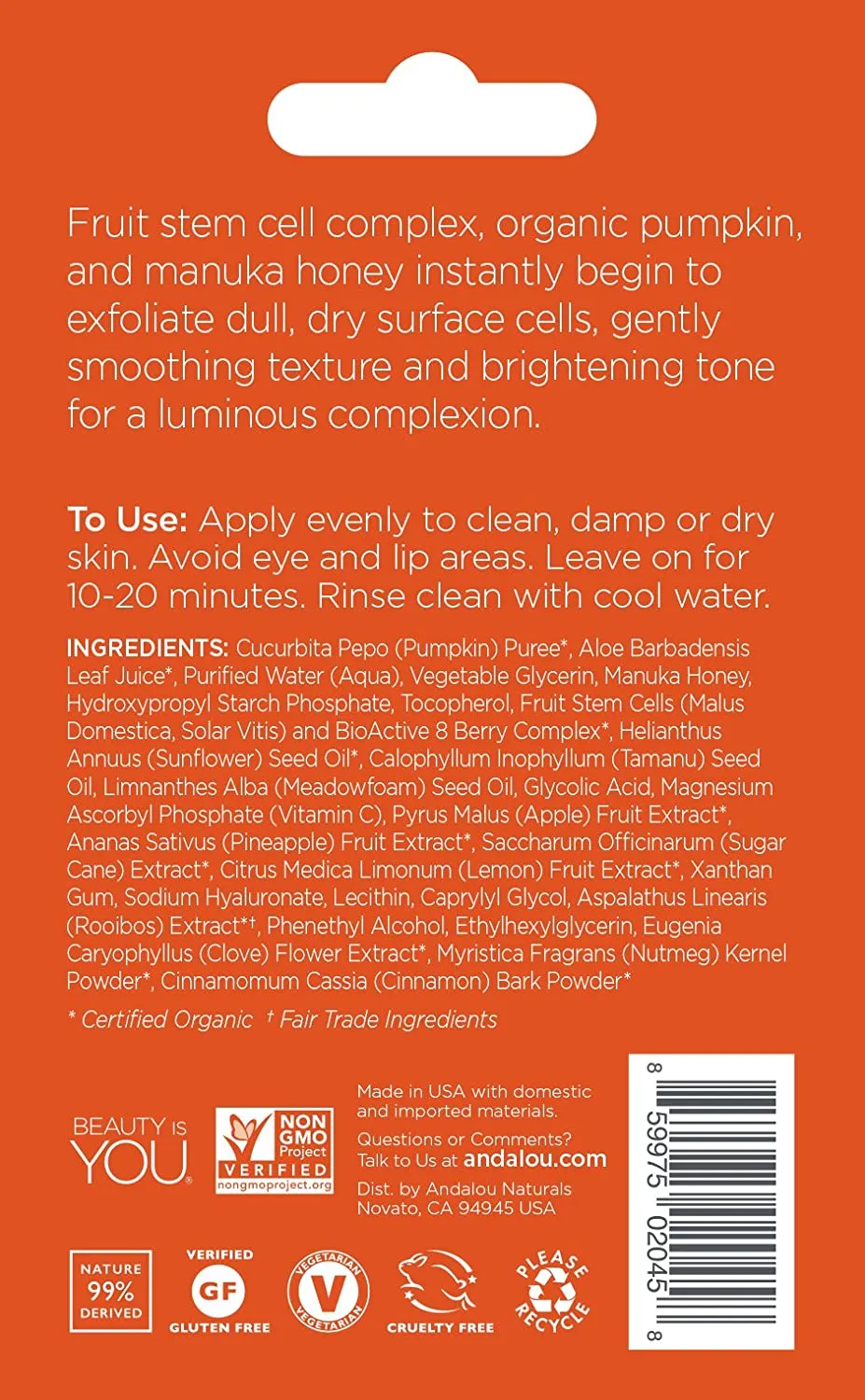 Andalou Naturals Brightening Pumpkin Face Mask Pod, 0.28 oz