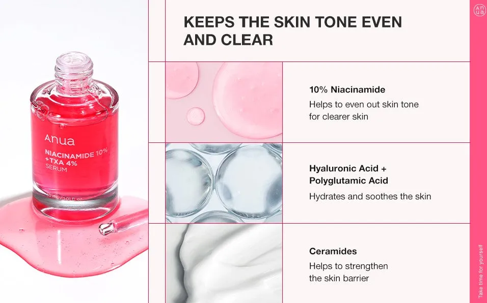 ANUA Niacinamide Dark Spot Correcting Serum 10%   TXA 4% for Dark Spots & Radiant Skin 30ml