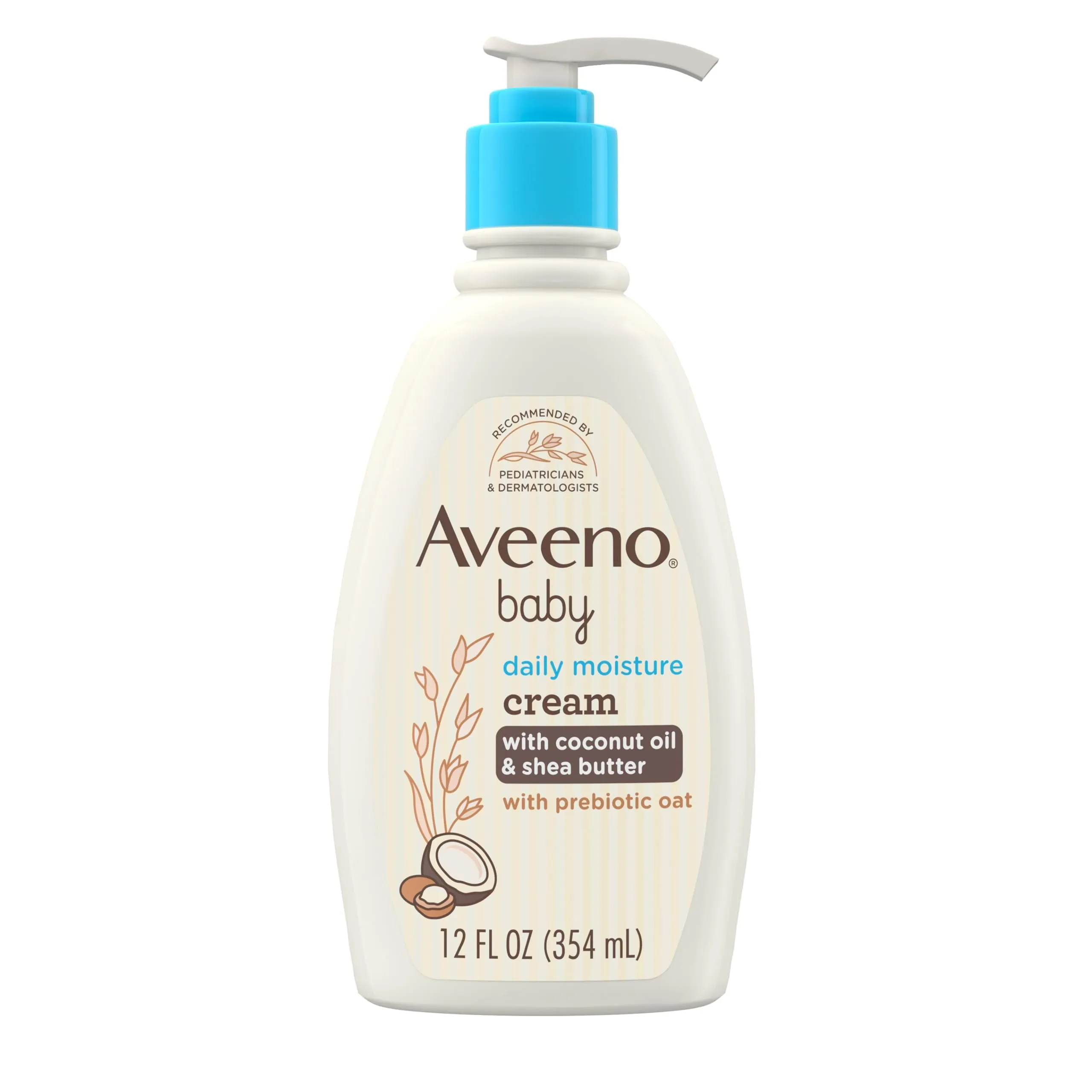 Aveeno Baby Daily Moisturizing Cream with Prebiotic Oat, Hypoallergenic Baby Lotion with Coconut Oil & Shea Butter Moisturizes Sensitive Skin for 24 Hours, Gentle Coconut Scent, 12 fl. oz C27