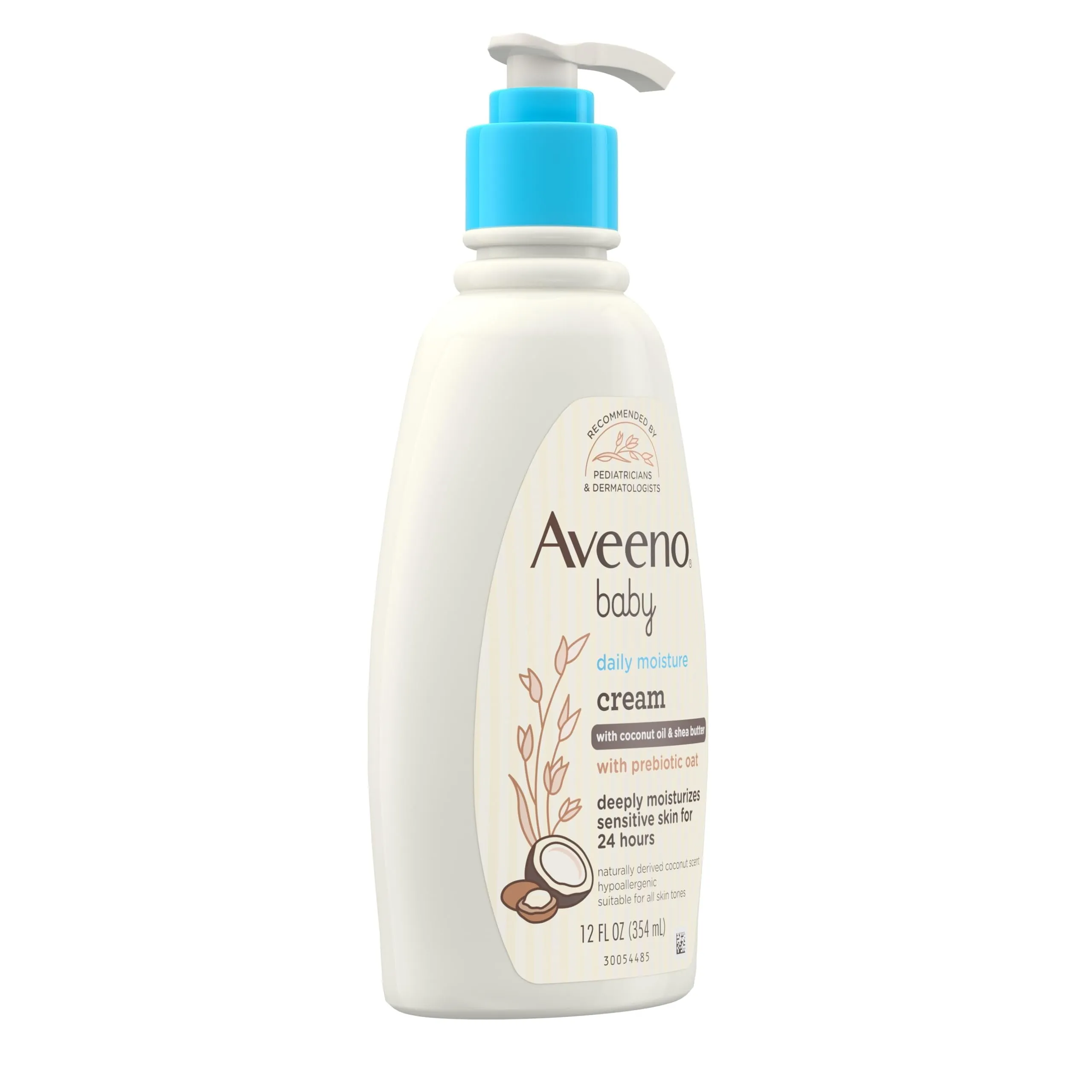 Aveeno Baby Daily Moisturizing Cream with Prebiotic Oat, Hypoallergenic Baby Lotion with Coconut Oil & Shea Butter Moisturizes Sensitive Skin for 24 Hours, Gentle Coconut Scent, 12 fl. oz C27