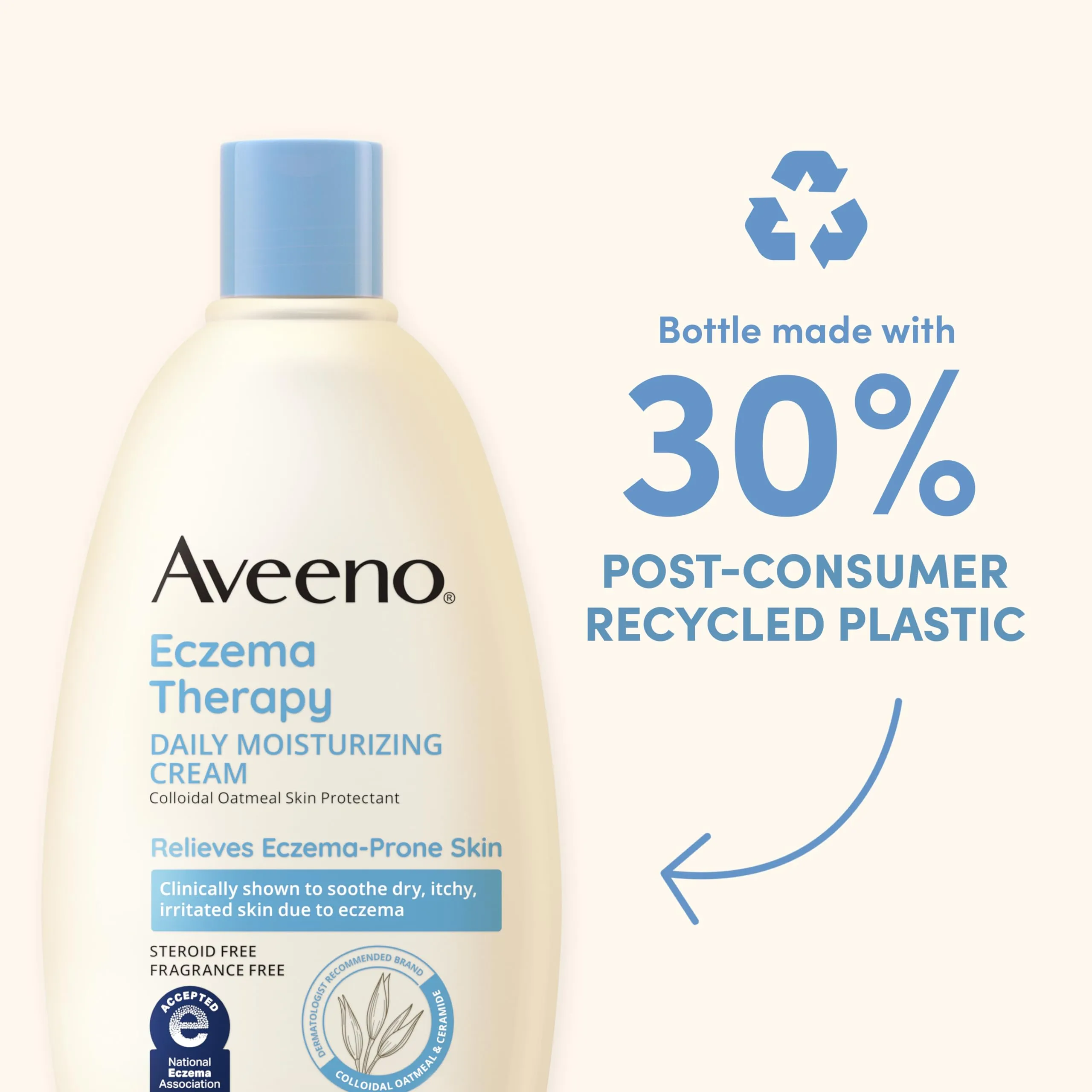 Aveeno Eczema Therapy Daily Moisturizing Cream for Sensitive Skin, Soothing Eczema Relief Cream for Itchy, Dry Skin, Fragrance-Free Itch Cream, 12 FL OZ