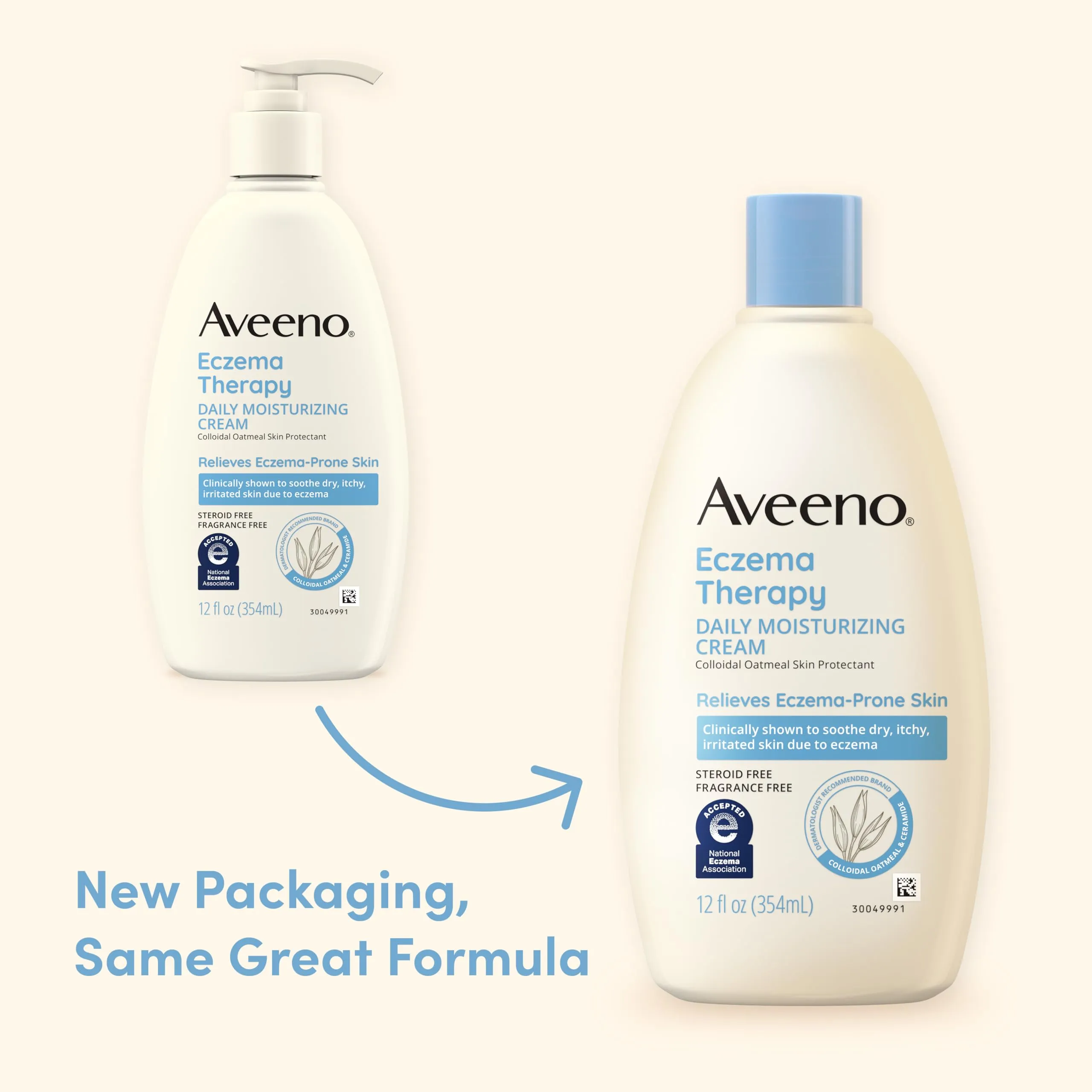 Aveeno Eczema Therapy Daily Moisturizing Cream for Sensitive Skin, Soothing Eczema Relief Cream for Itchy, Dry Skin, Fragrance-Free Itch Cream, 12 FL OZ