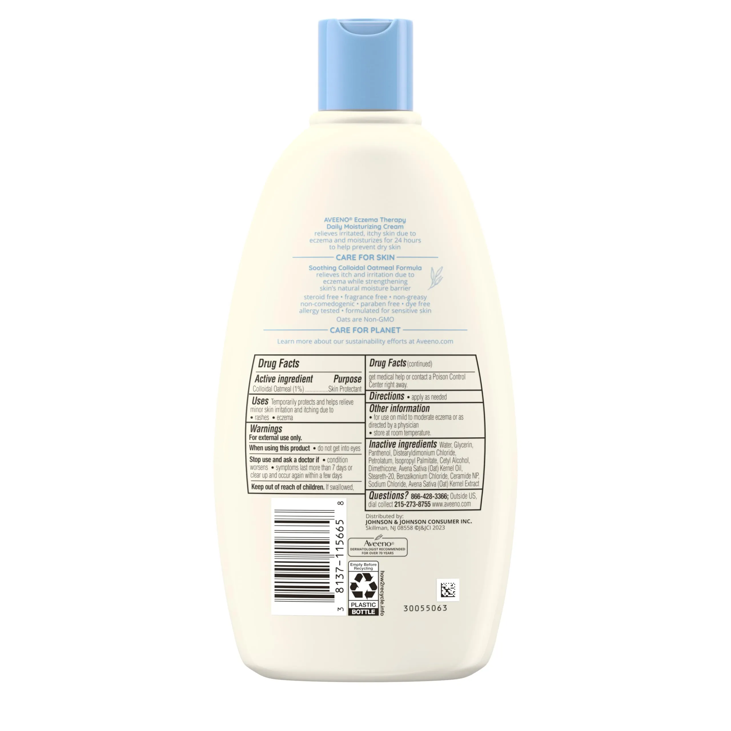 Aveeno Eczema Therapy Daily Moisturizing Cream for Sensitive Skin, Soothing Eczema Relief Cream for Itchy, Dry Skin, Fragrance-Free Itch Cream, 12 FL OZ
