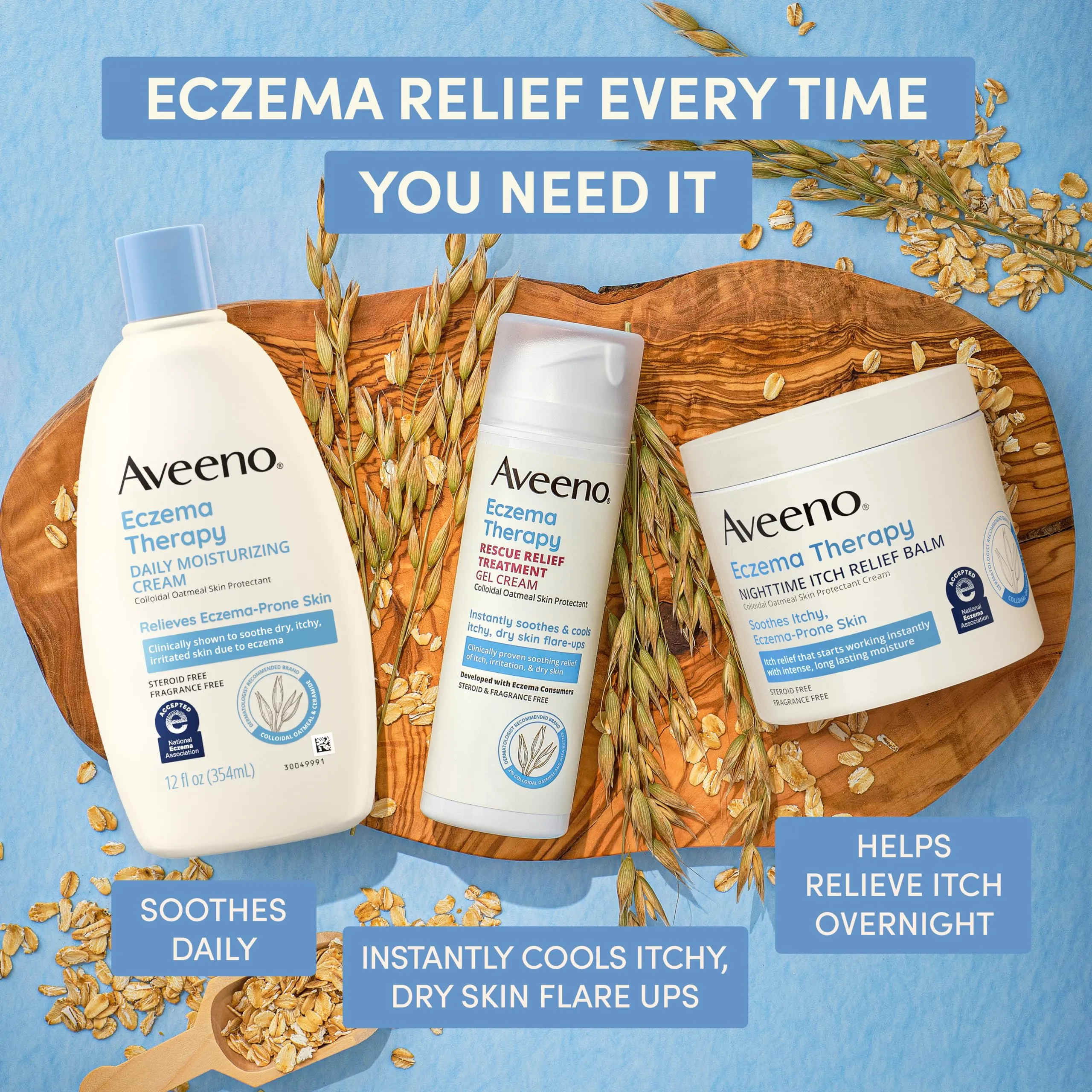 Aveeno Eczema Therapy Daily Moisturizing Cream for Sensitive Skin, Soothing Eczema Relief Cream for Itchy, Dry Skin, Fragrance-Free Itch Cream, 12 FL OZ