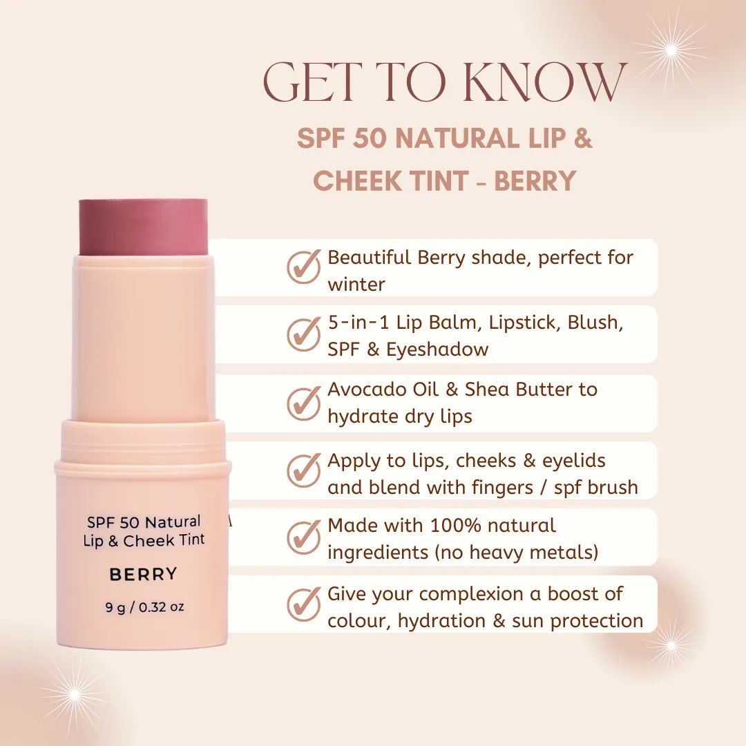 Avocado Zinc SPF 50 Natural Lip & Cheek Tint - Rose (9g)