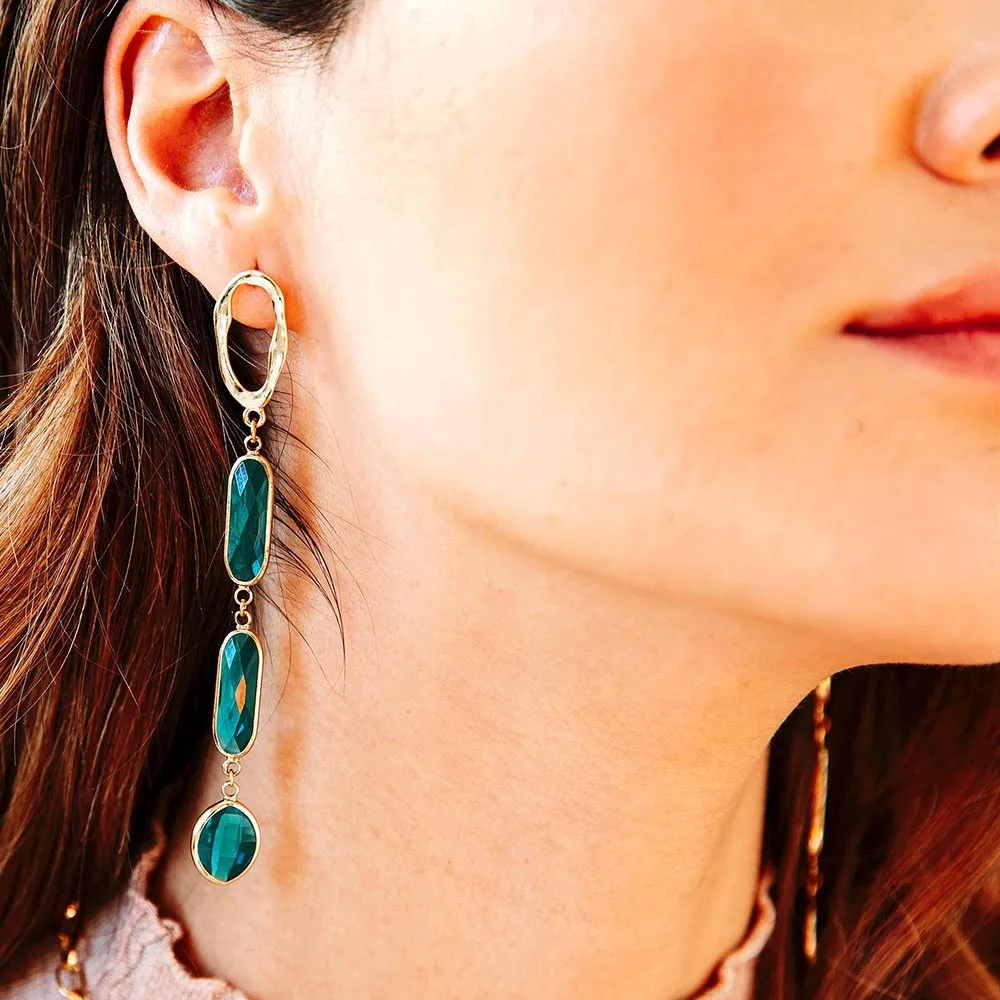 Azaria Long Crystal Gold Earrings