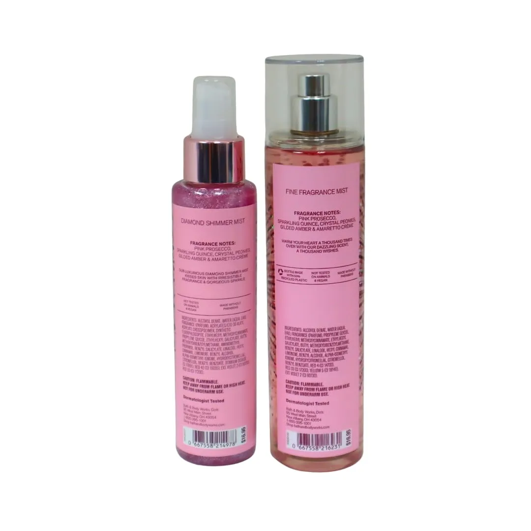 Bath & Body Works A Thousand Wishes Fine Fragrance Body Mist 8 oz & A Thousand Wishes Fine Fragrance Shimmer Body Mist 4.9 oz Gift Set packaging with a Red bow