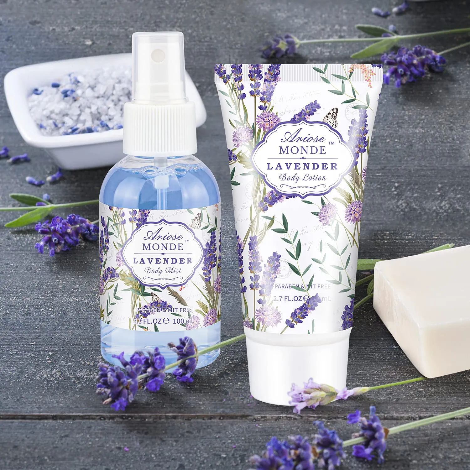 Bath Spa Basket Gift Set, with Lavender & Jasmine Scent, Home Spa Gift Basket Kits for Women, Includes Body Lotion, Shower Gel, Bath Salts, Bubble Bath, Body Mist, Bath Soap, Bath Bomb, 8 PCS