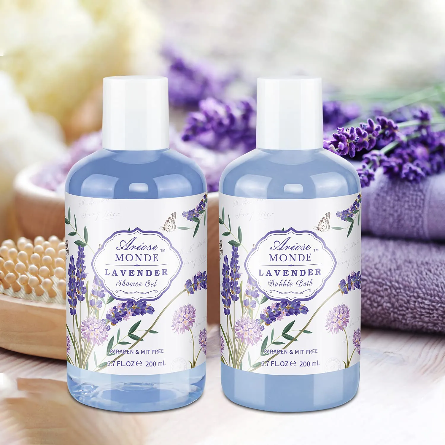 Bath Spa Basket Gift Set, with Lavender & Jasmine Scent, Home Spa Gift Basket Kits for Women, Includes Body Lotion, Shower Gel, Bath Salts, Bubble Bath, Body Mist, Bath Soap, Bath Bomb, 8 PCS