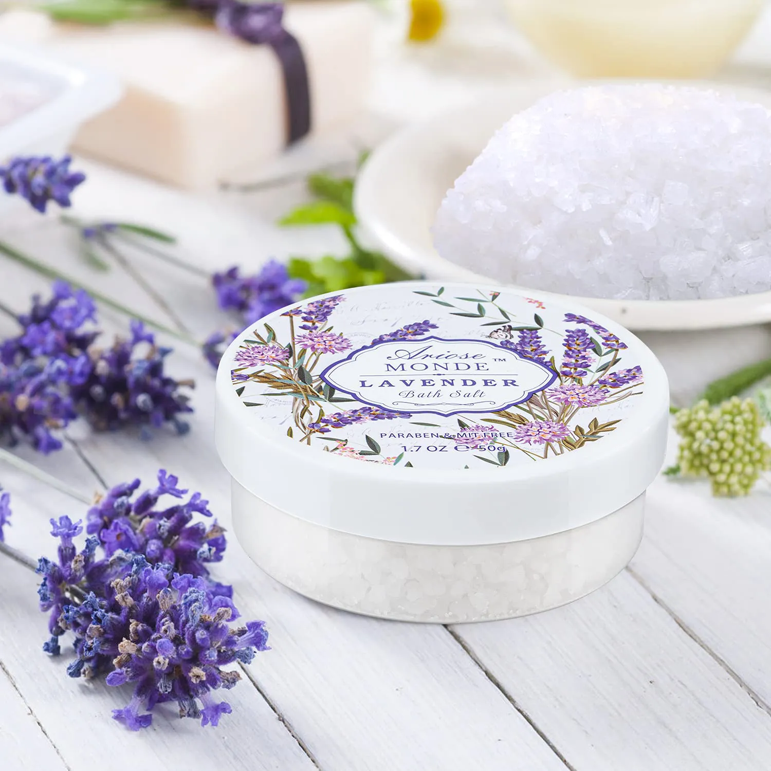 Bath Spa Basket Gift Set, with Lavender & Jasmine Scent, Home Spa Gift Basket Kits for Women, Includes Body Lotion, Shower Gel, Bath Salts, Bubble Bath, Body Mist, Bath Soap, Bath Bomb, 8 PCS