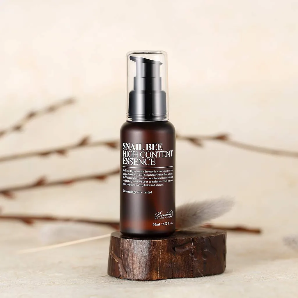 BENTON Snail Bee High Content Essence 60ml (2.02 fl. oz.) - Snail Secretion Filtrate & Bee Venom Contained Moisturizing Gel for Oily, Combination, Acne-Prone Skin, Dermatologically Tested