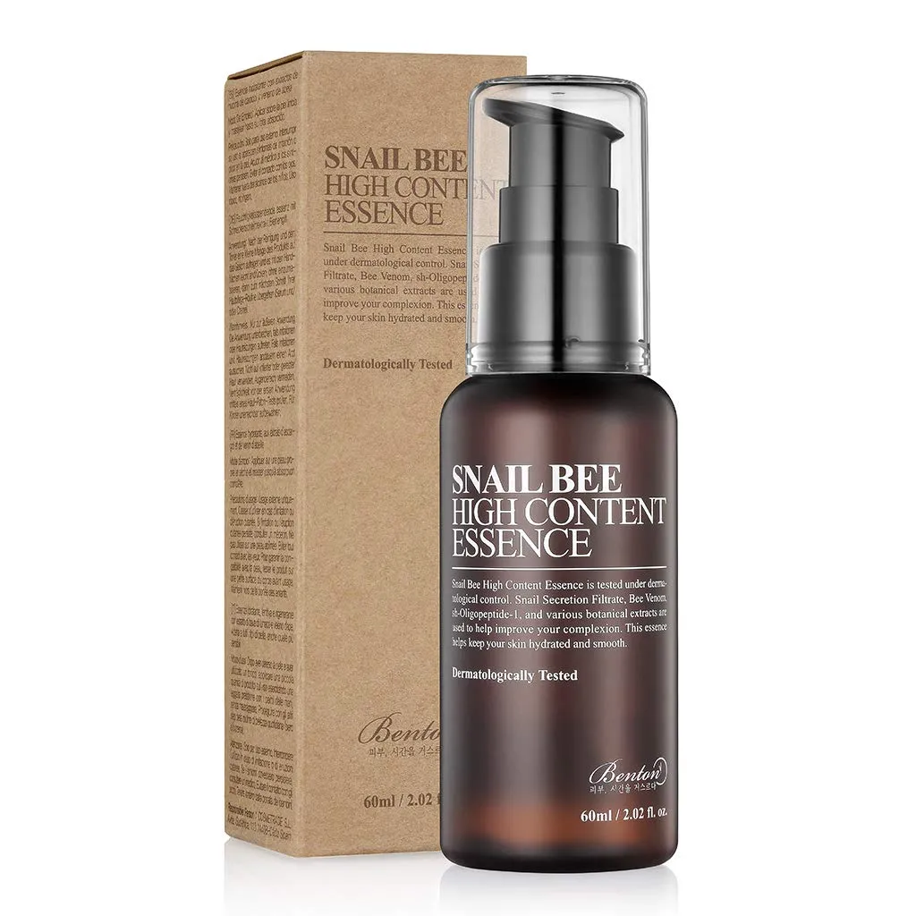 BENTON Snail Bee High Content Essence 60ml (2.02 fl. oz.) - Snail Secretion Filtrate & Bee Venom Contained Moisturizing Gel for Oily, Combination, Acne-Prone Skin, Dermatologically Tested