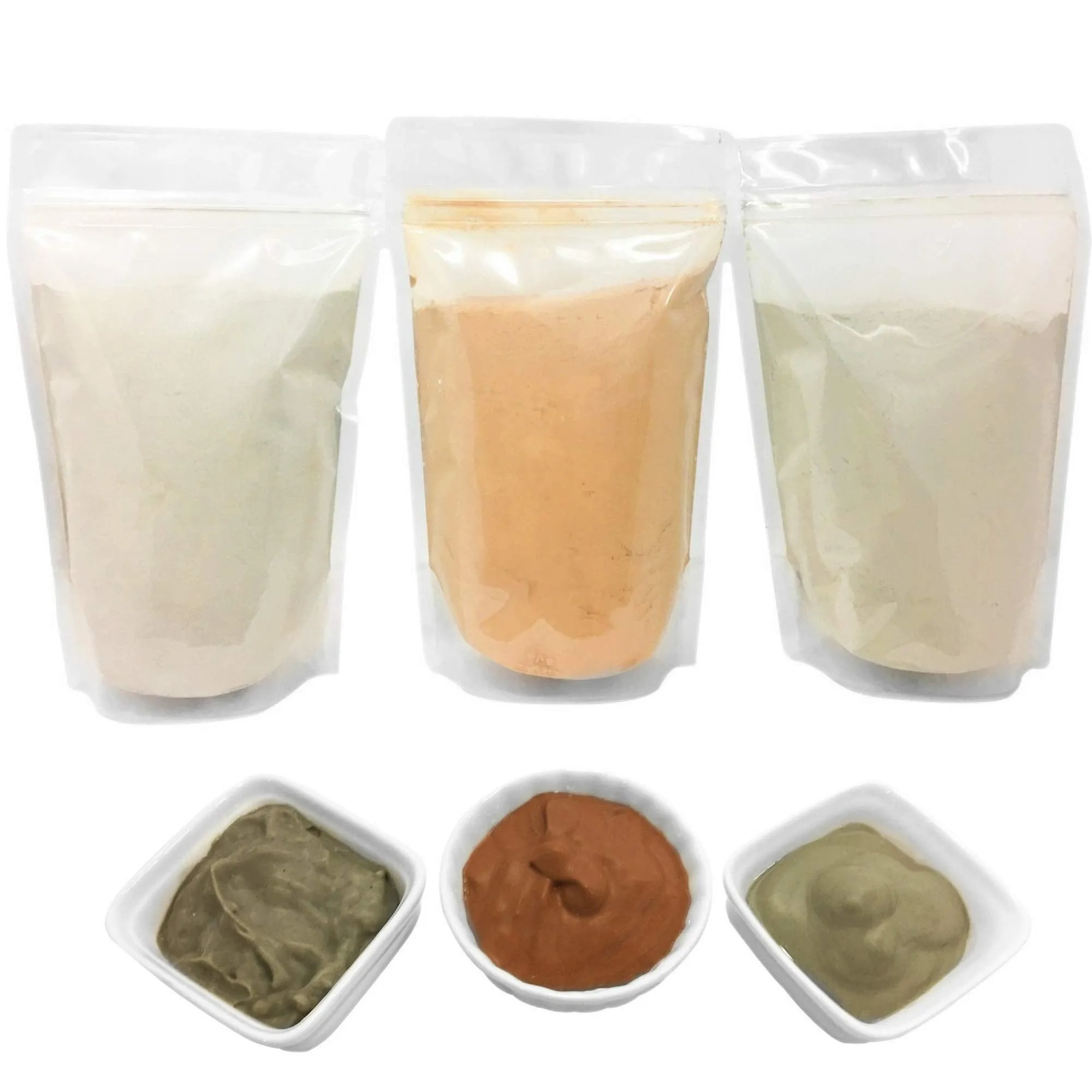 Bentonite (Indian Healing) | Moroccan (Red-Rhassoul) | European (French-Green) Clay Powder - 3 Pack / Multipack Set For Making Clay Mud Masks For Skin, Hair & Face - by HalalEveryday