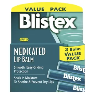 Blistex Medicated Lip Balm, 0.15 Ounce, Pack of 3 – Prevent Dryness & Chapping, SPF 15 Sun Protection