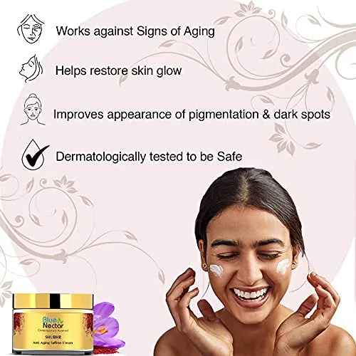 Blue Nectar Anti Aging Face Moisturizer - Natural Ayurvedic Saffron Cream for wrinkles and fine lines