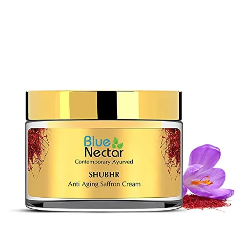 Blue Nectar Anti Aging Face Moisturizer - Natural Ayurvedic Saffron Cream for wrinkles and fine lines