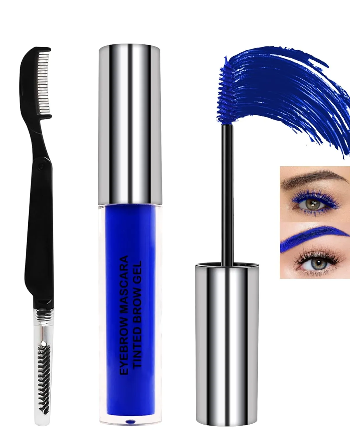 Blue Waterproof Mascara for Eyelashes Eyebrow,Long Lasting Tinted Brow Lash Extension Mscara, Curl Volumizing Eyebrow Gel Mascara,Smudge Proof Non Clump Colored Brow Gel Eye Makeup for Women