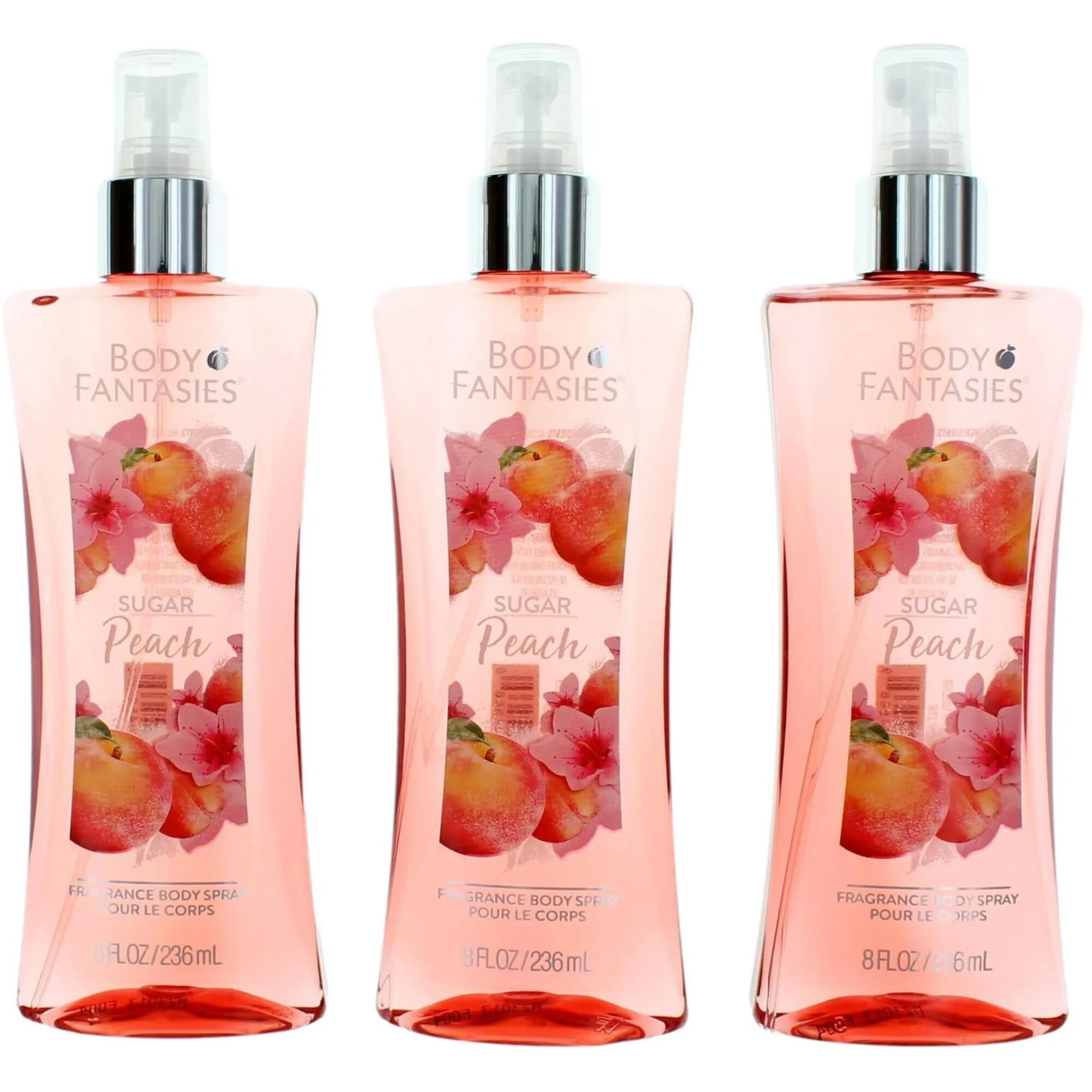 Body Fantasies Women's Body Spray - Sugar Peach Fragrance, 3 Pack 8 oz
