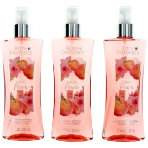 Body Fantasies Women's Body Spray - Sugar Peach Fragrance, 3 Pack 8 oz