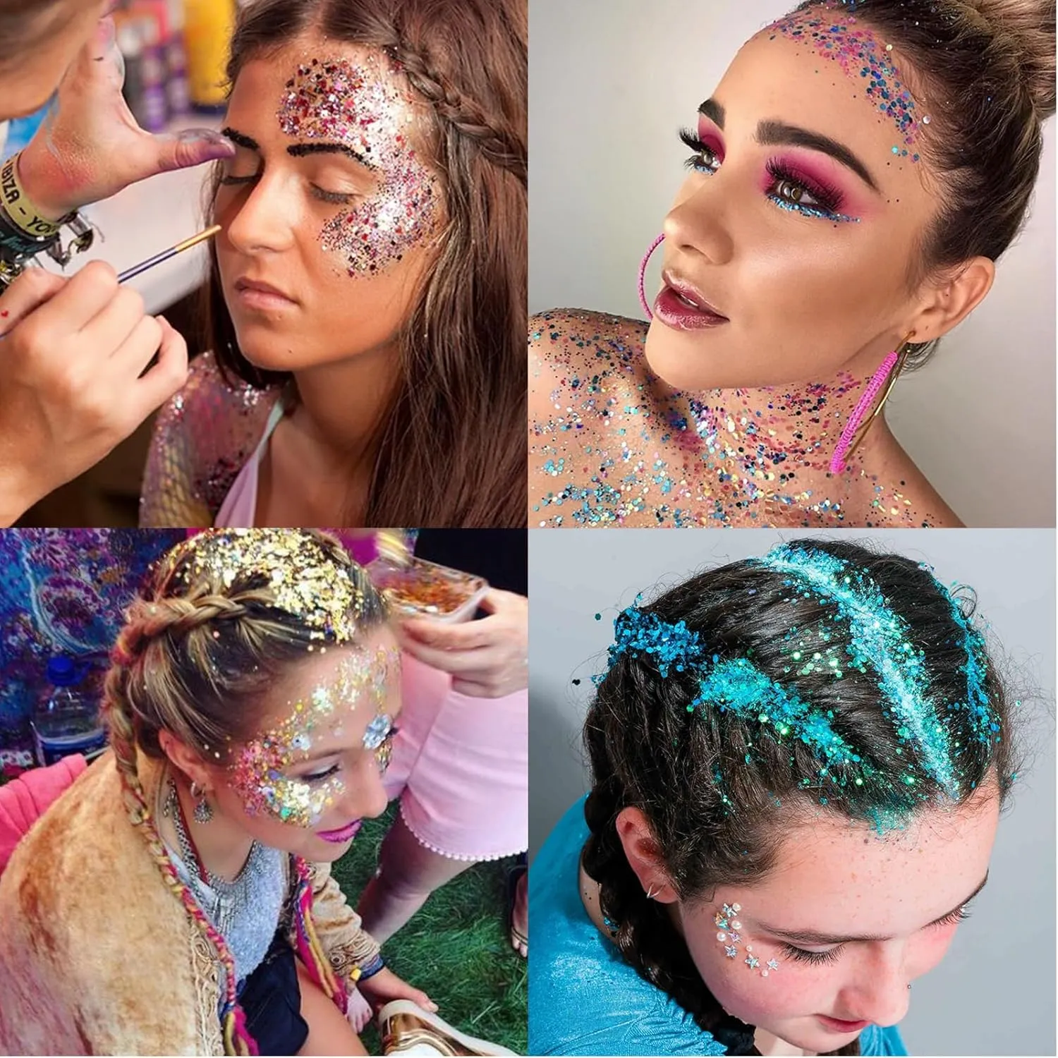 Body Glitter Gel, Holographic Face Glitter Gel Sequins Shimmer for Hair, Lip, Eyeshadow, Nails, Chunky and Powder Mixed Glitter Gel, Cosmetic Flakes Gel for Festival Makeup 120ml (Iridescent Pink)