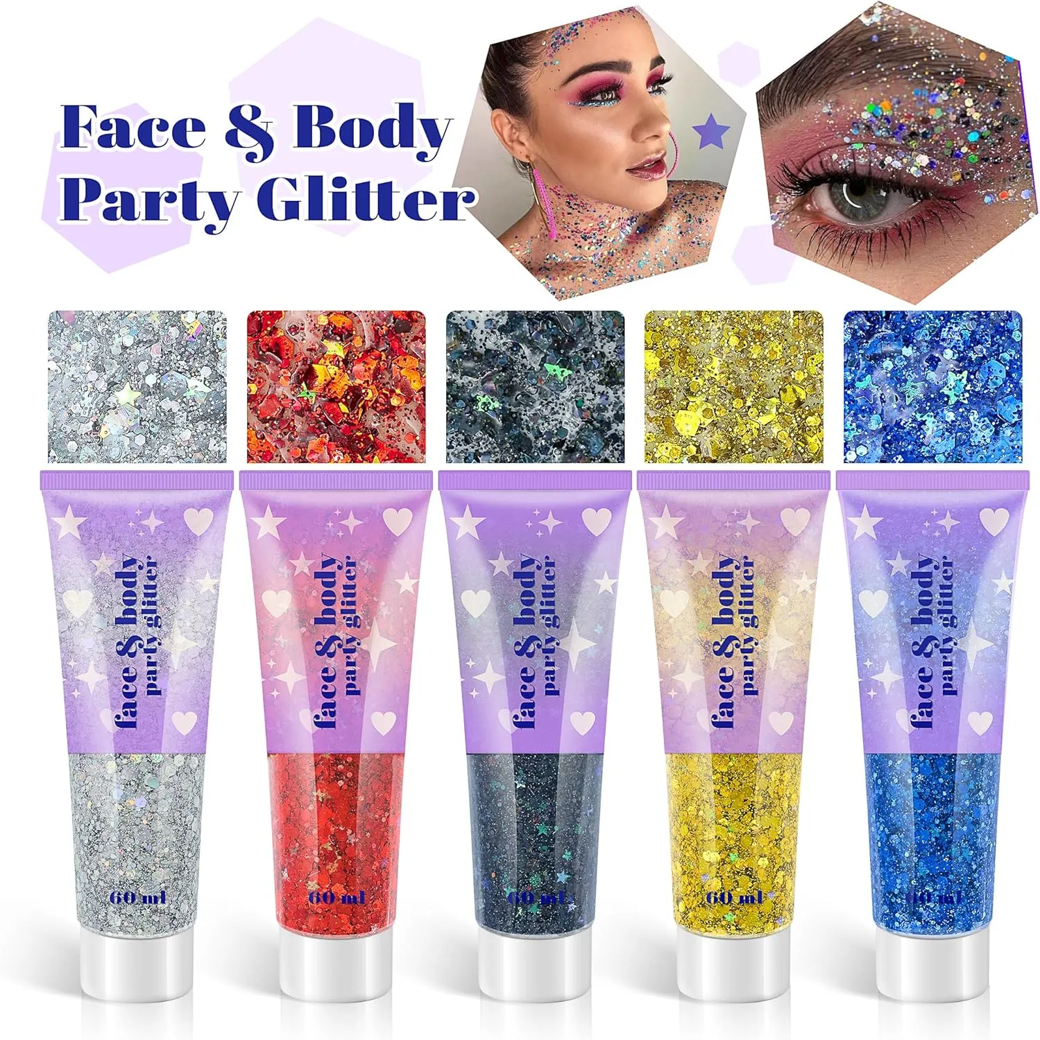 Body Glitter Gel, Holographic Face Glitter Gel Sequins Shimmer for Hair, Lip, Eyeshadow, Nails, Chunky and Powder Mixed Glitter Gel, Cosmetic Flakes Gel for Festival Makeup 120ml (Iridescent Pink)