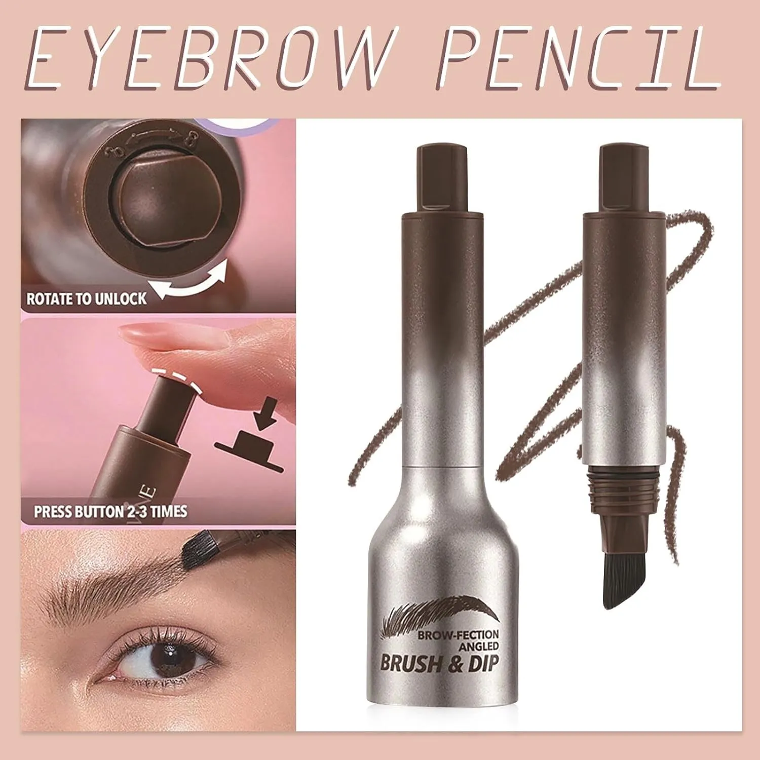 Brow Fection Angled Brush & Dip,Waterproof Eyebrow Pen,Smudge Proof Eyebrow Pencils For Eyebrows,Sideburns And Beard Liquid Eyebrow Brush Eyebrow Brush With Color Eye Brow Brush(Light Brown)