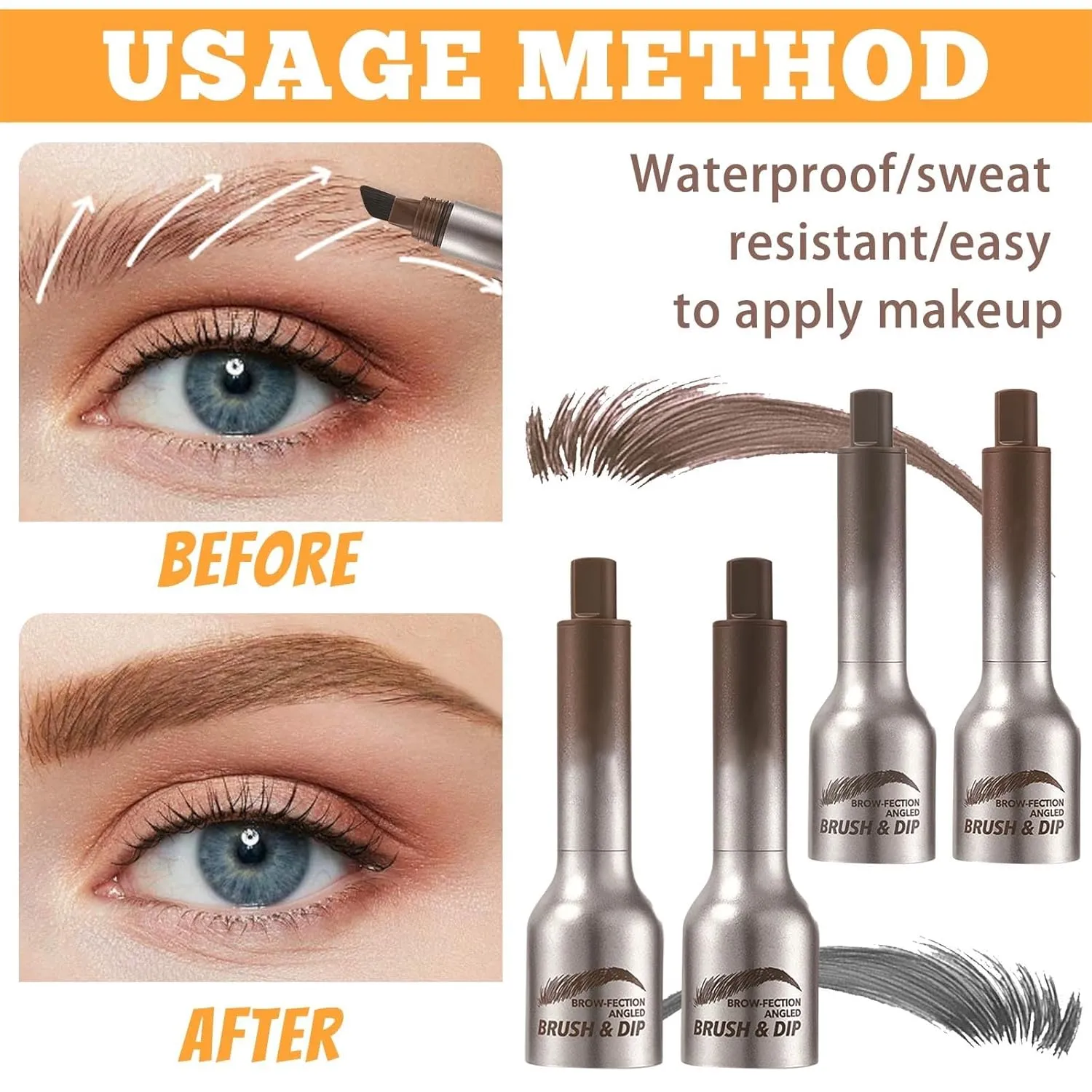 Brow Fection Angled Brush & Dip,Waterproof Eyebrow Pen,Smudge Proof Eyebrow Pencils For Eyebrows,Sideburns And Beard Liquid Eyebrow Brush Eyebrow Brush With Color Eye Brow Brush(Light Brown)