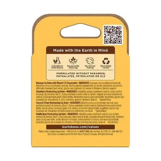 Burt's Bees Lip Balm Vanilla Bean Blister Box 0.15 oz Tube