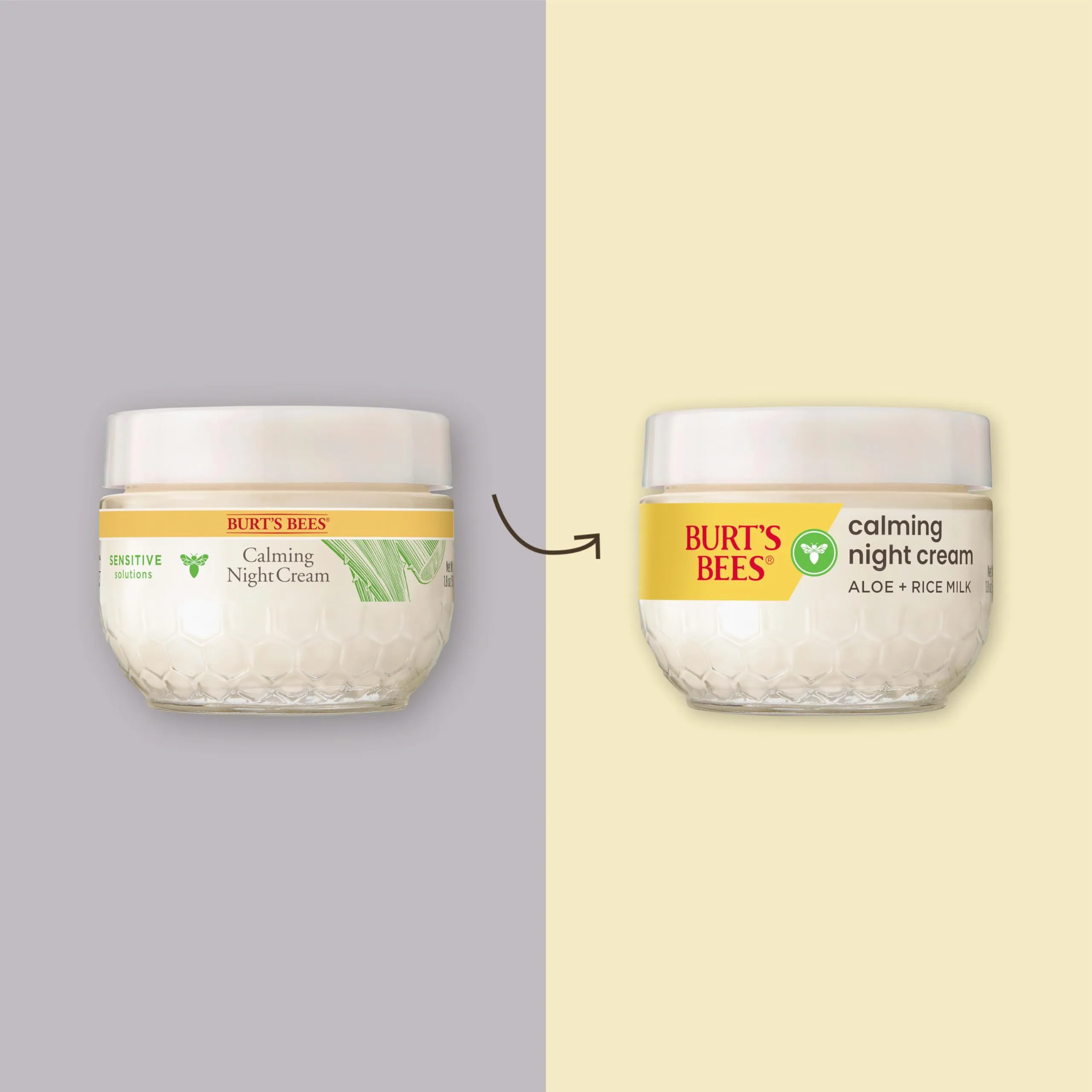 Burt's Bees Sensitive Hydrating Night Face Cream Face Moisturizer for Sensitive Skin with Aloe and Rice Milk, 98.9% Natural Origin, Developed with Dermatologists, 50g