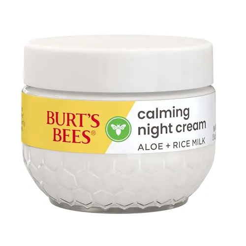 Burt's Bees Sensitive Hydrating Night Face Cream Face Moisturizer for Sensitive Skin with Aloe and Rice Milk, 98.9% Natural Origin, Developed with Dermatologists, 50g